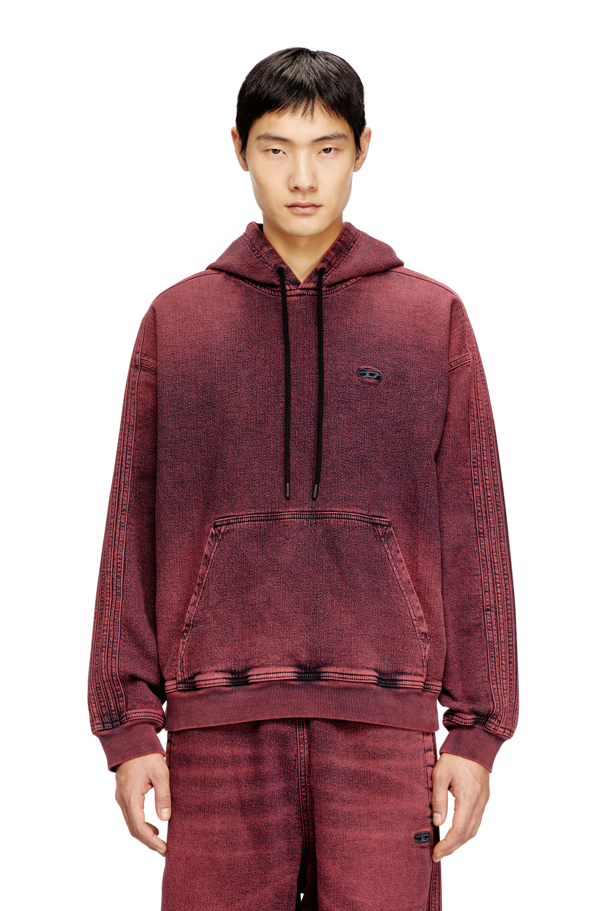 Men's Hoodie in indigo track denim with logo | Red | Diesel Men's Hoodie in indigo track denim with logo | Red | Diesel