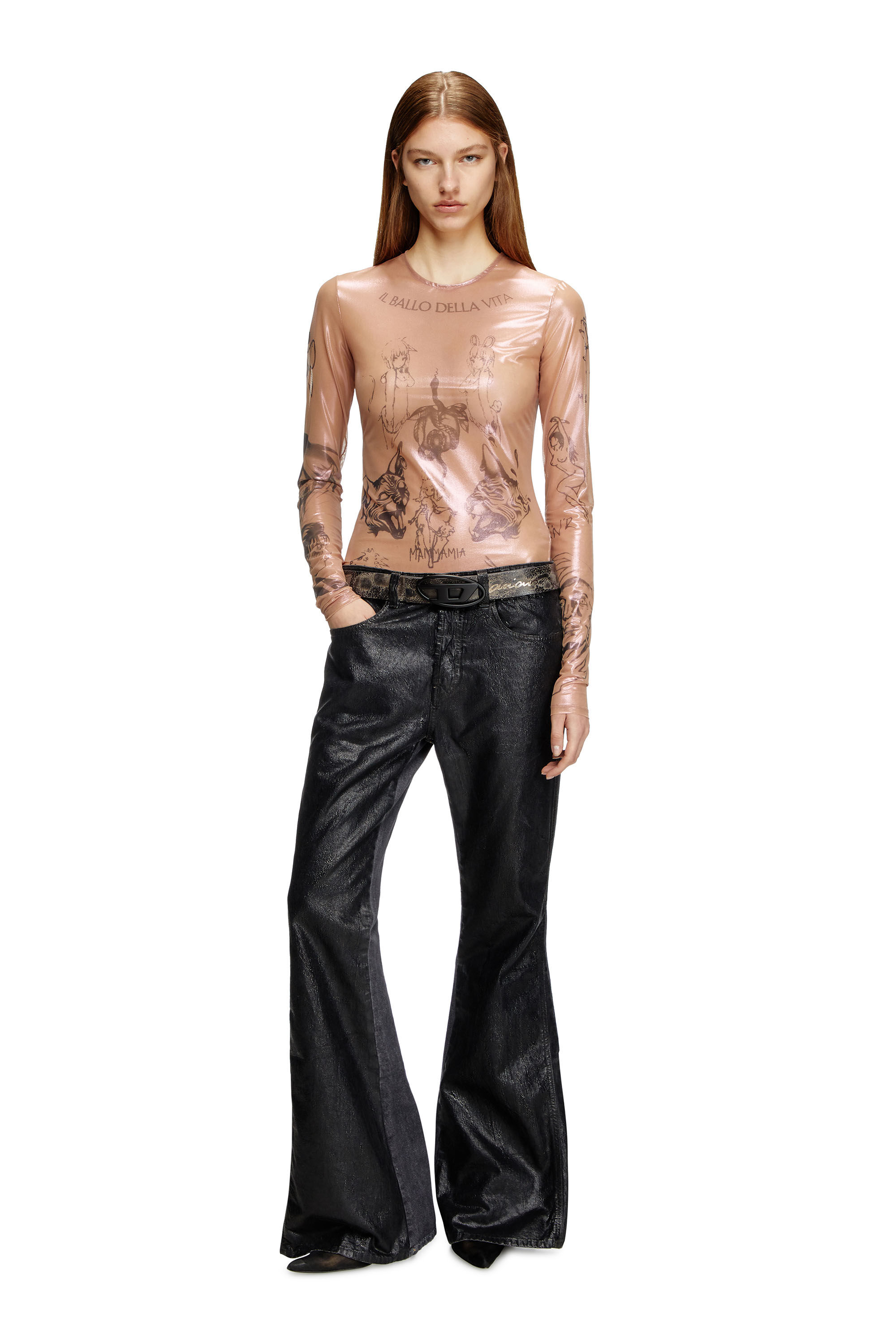 トップス Rare 00s SHELLAC semantic design Tops Women's Tattoo top in coated stretch tulle | Pink | Diesel