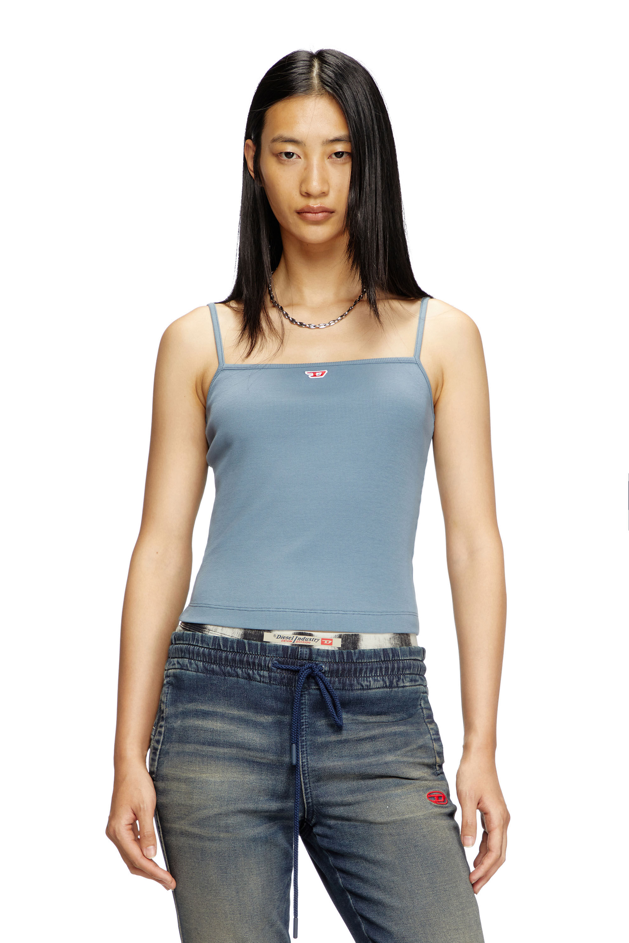 Diesel - T-HOP-D, Damen Trägertop mit gesticktem D-Patch in Hellblau - 3