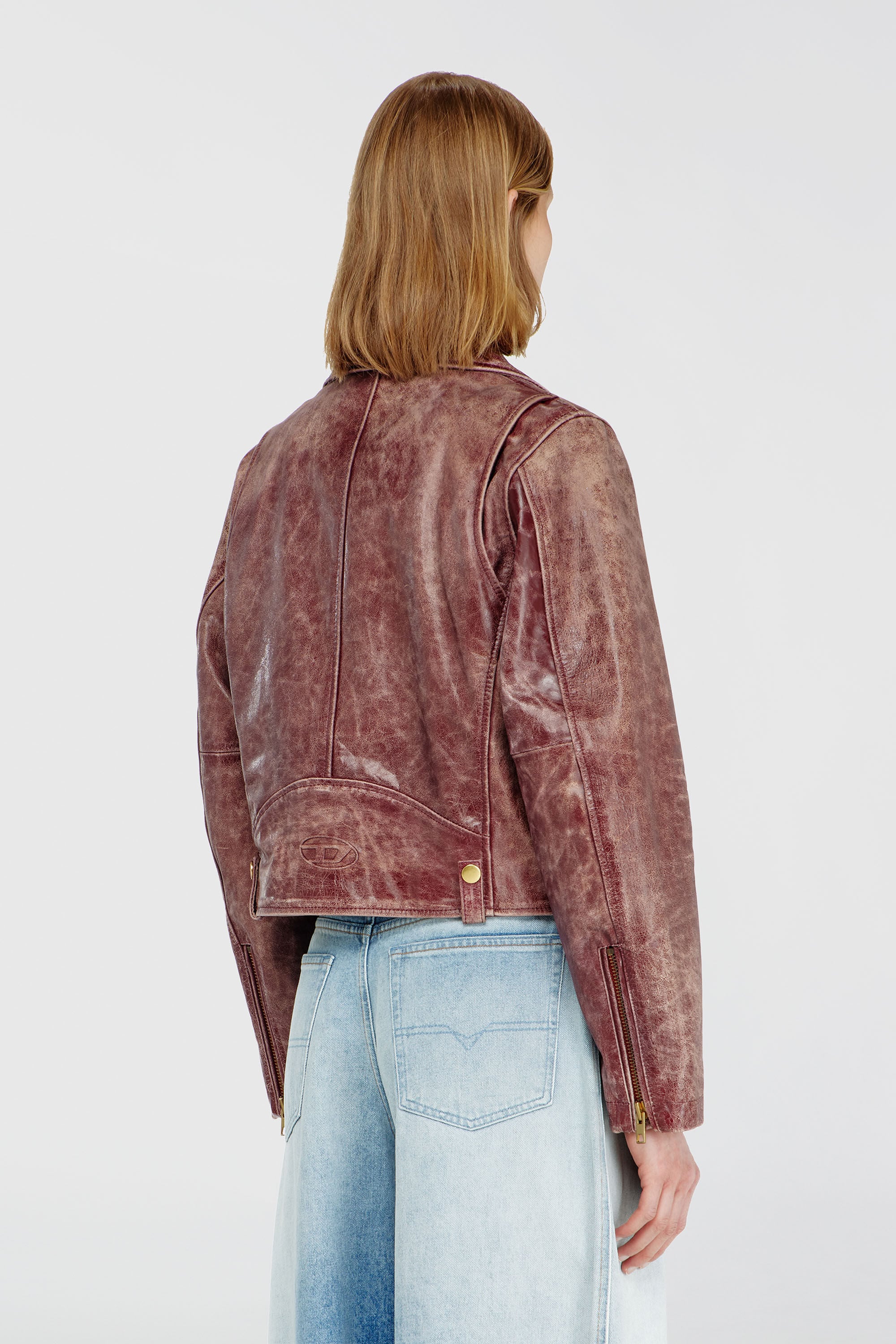 Diesel - L-UNATIC-T1, Damen Biker-Jacke aus behandeltem Leder in Braun - 4