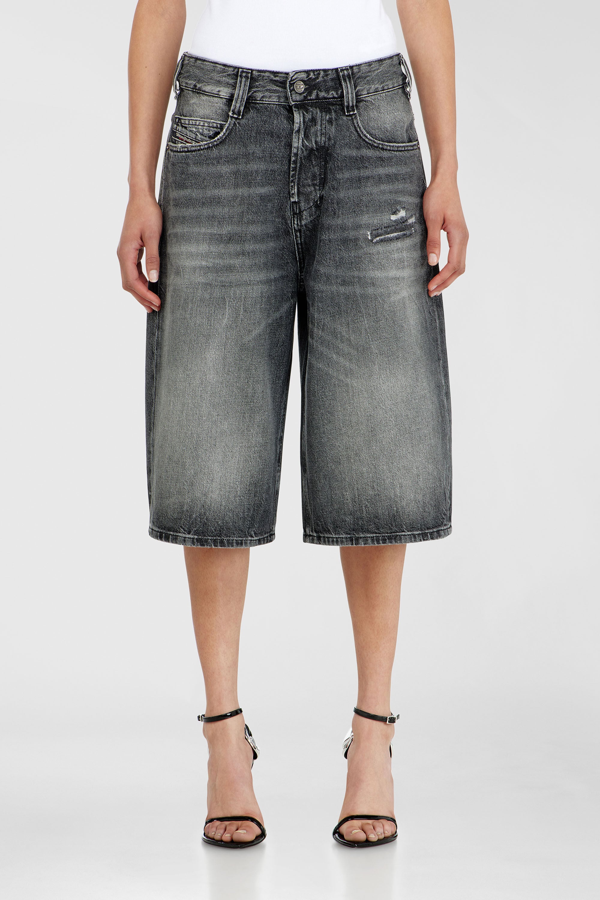 Diesel - D-ENIM-M-SHORT, Unisex Denim relaxed shorts mit Abrasionen in Dunkelgrau - 5