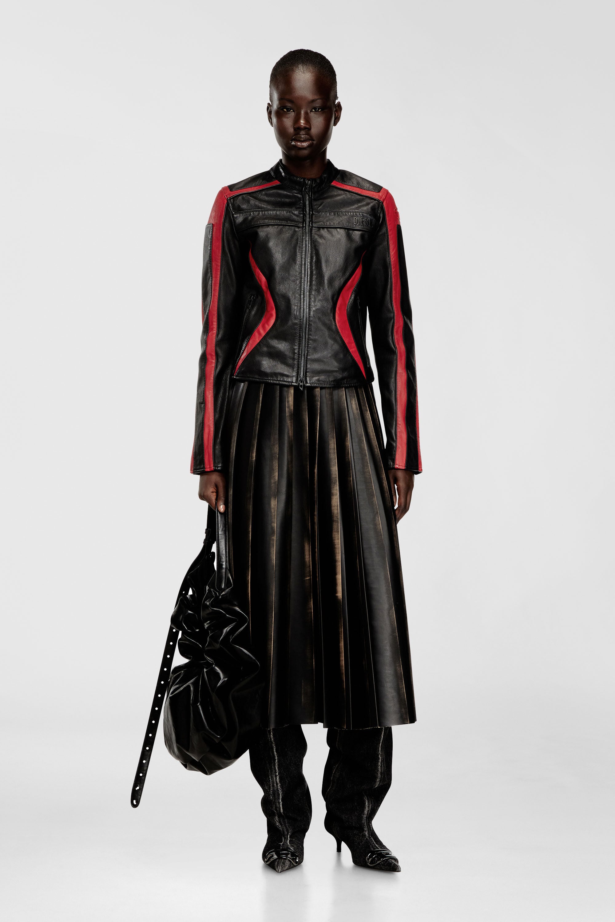 Diesel - O-SAKA, Woman's Distressed pleated midi skirt in Black/Brown - 1