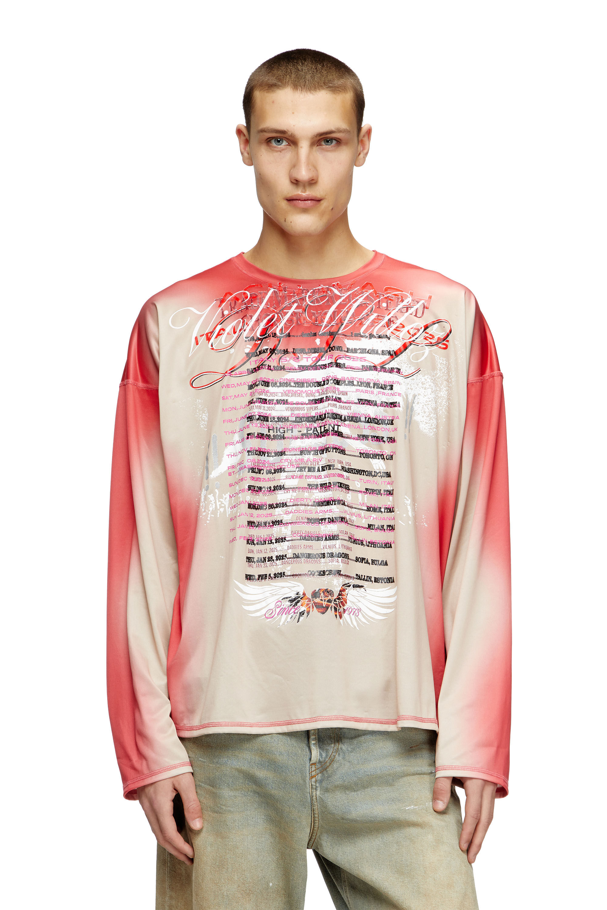 Diesel - T-OLAVI-BB, Unisex Langarm-Tech-T-Shirt aus Jersey mit Text-Print in Rosa - 3