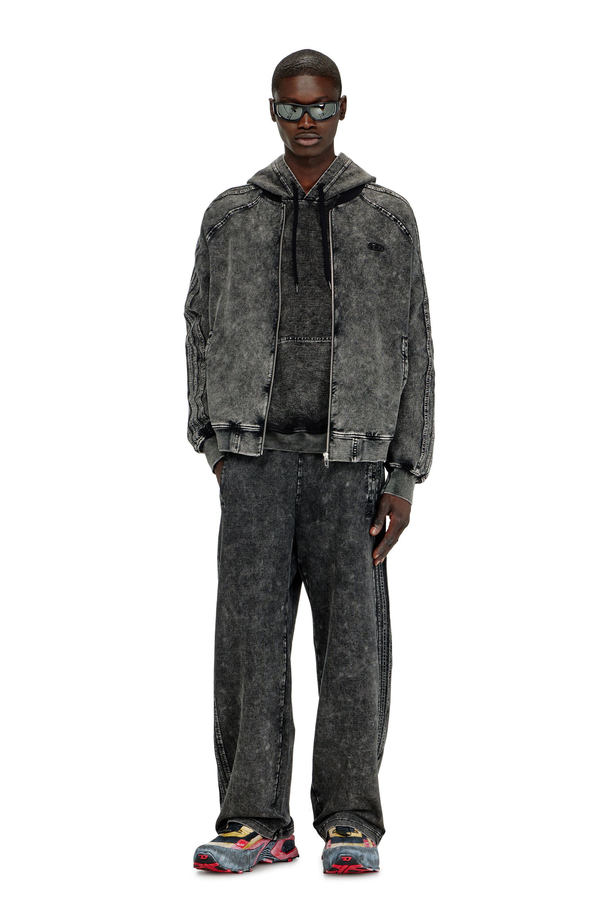 Diesel - S-ALT, Herren Rei&szlig;verschluss-Sweatshirt mit &Auml;rmelb&auml;ndern in Schwarz - 1