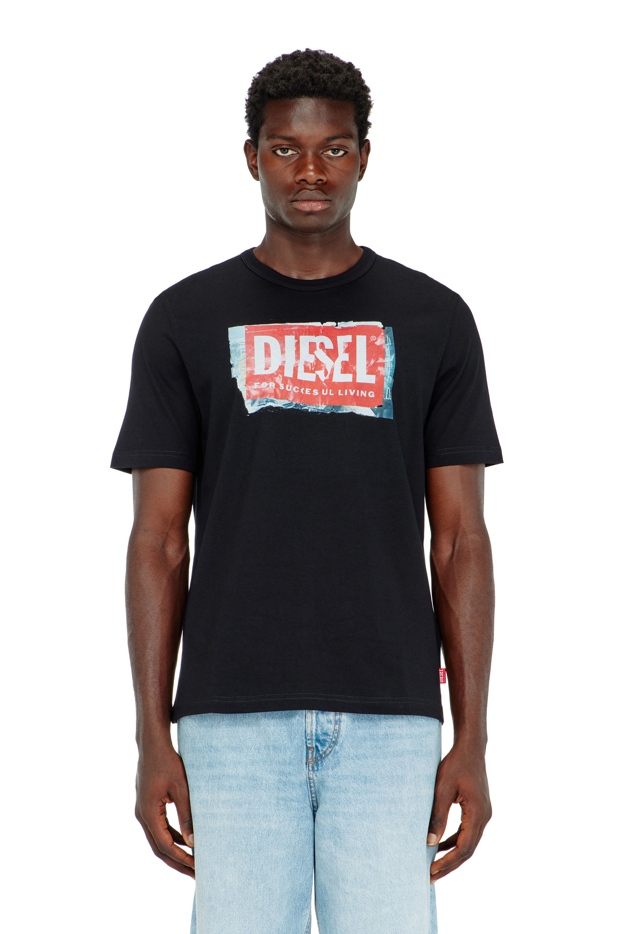 Diesel - T-ADJUST-Q6, Herren T-Shirt mit Logo in Knitter-Optik in Schwarz - 1