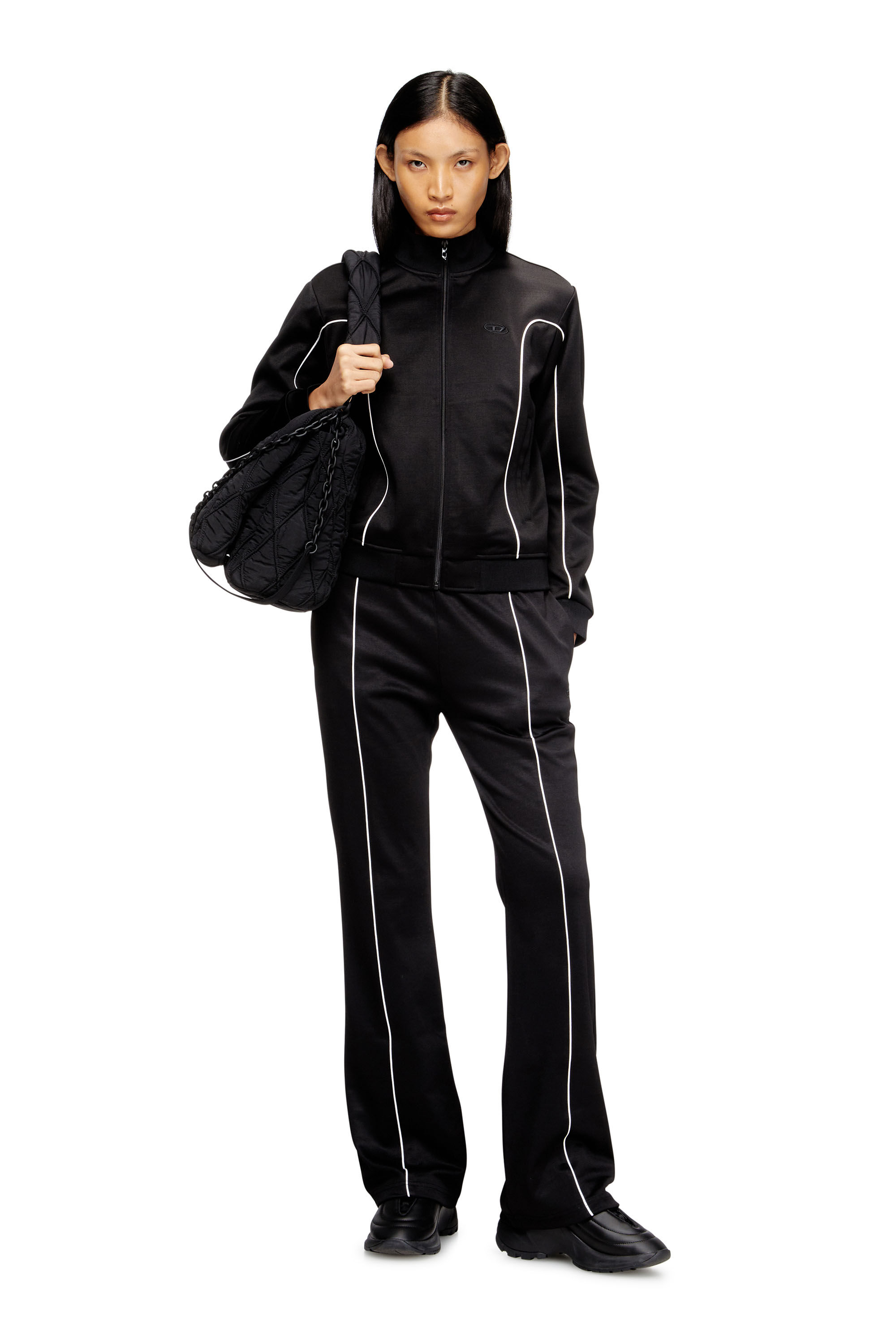 Diesel - F-LOCKING-OD, Damen Sweatjacke mit Kontrastpaspel in Schwarz/Weiss - 1