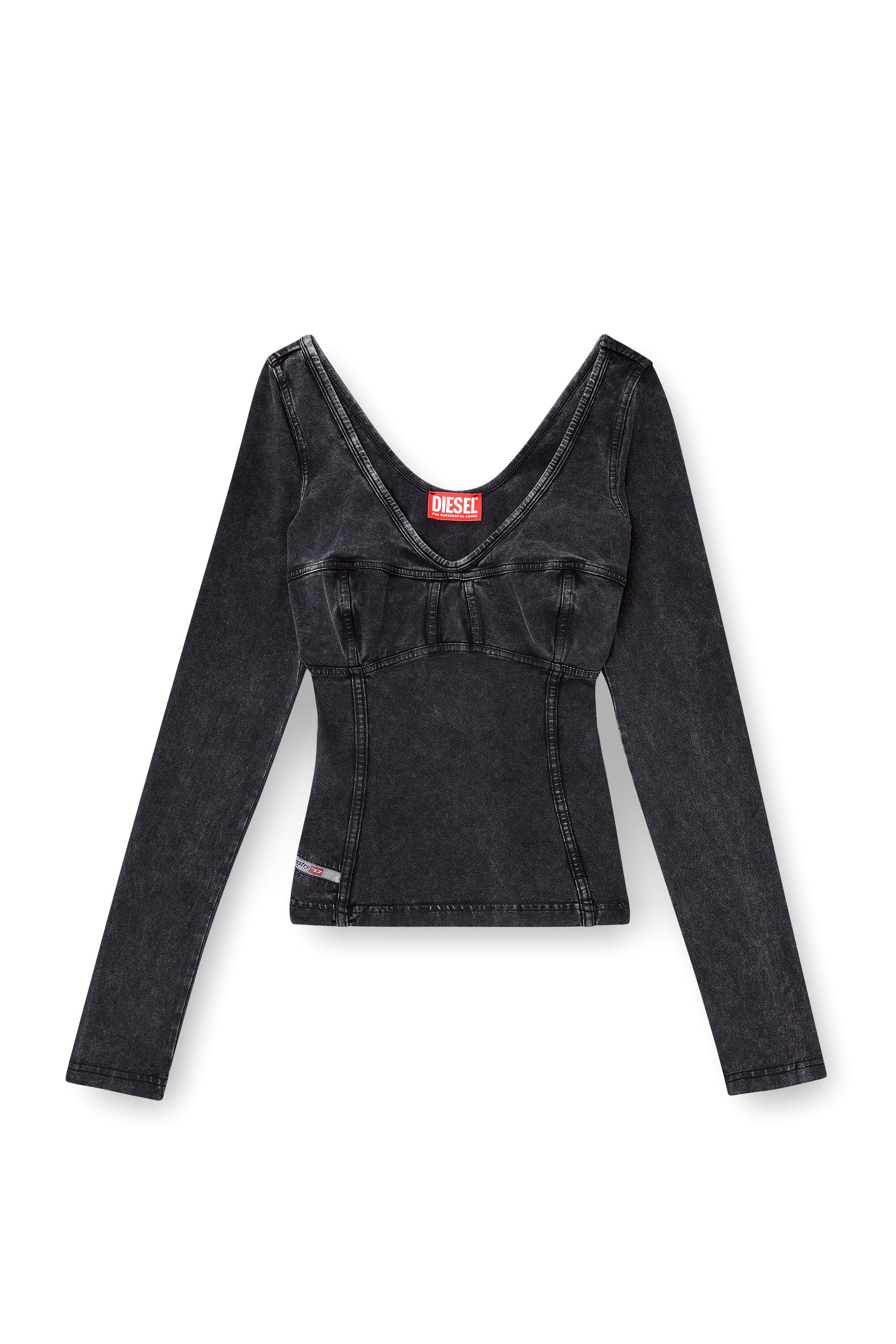 Diesel - T-ELIN, Damen Langarmtop mit Denim-Effekt in Schwarz - 2