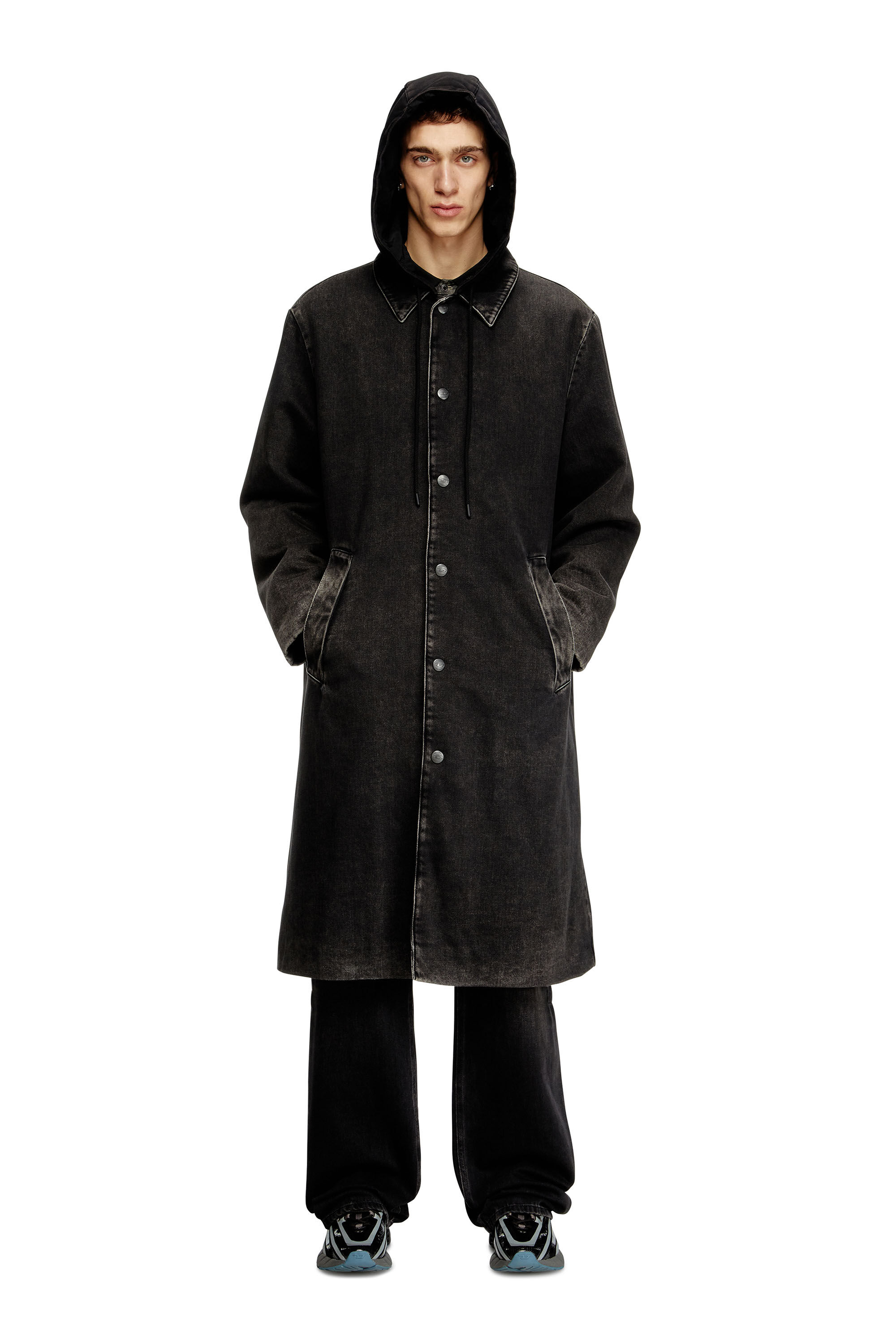 Diesel - D-JAKO-S, Herren Hybrider Mantel aus Denim und Jersey in Schwarz - 3