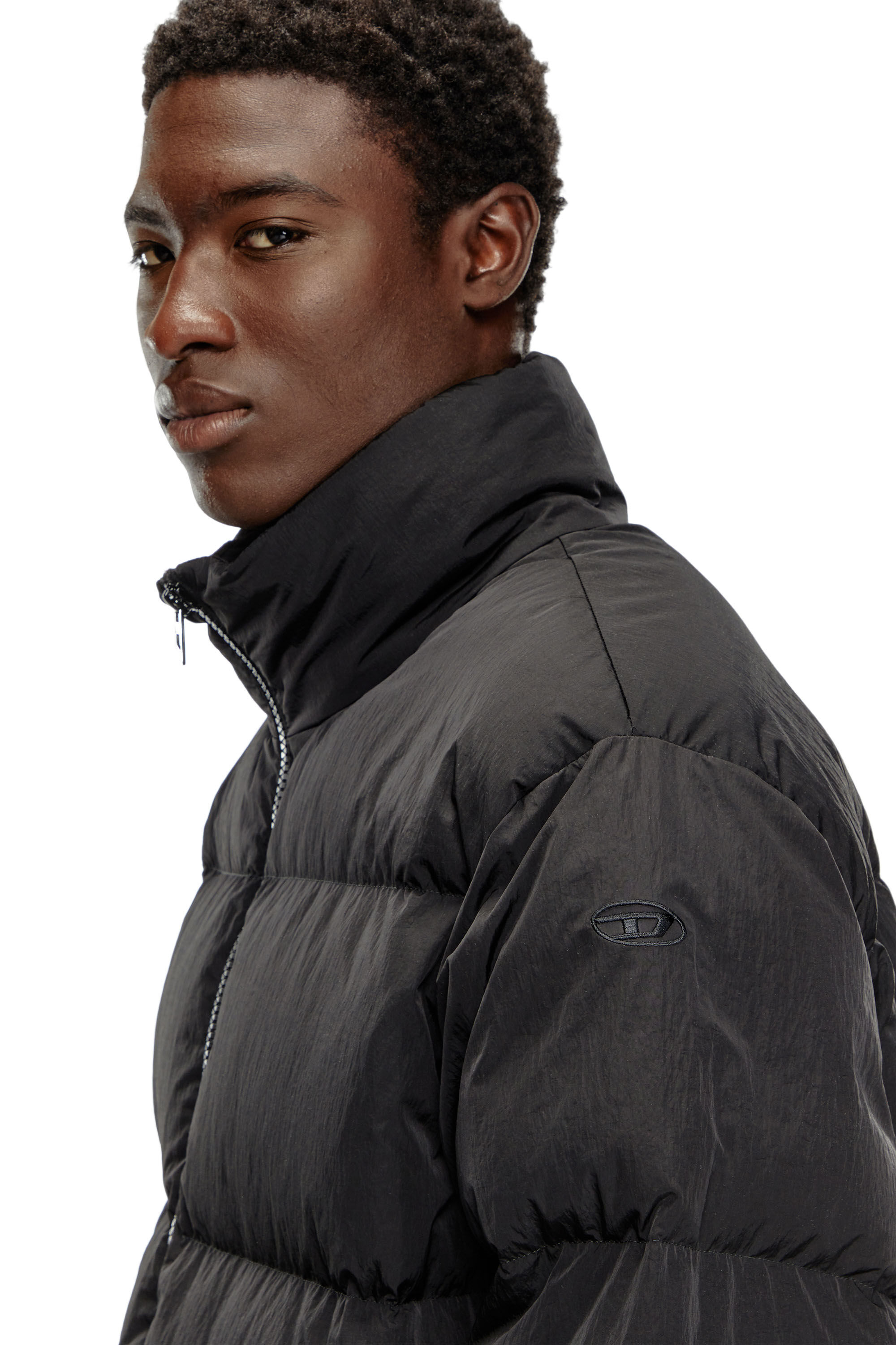 Men's Longline down jacket in crinkled nylon | Black | Diesel AT