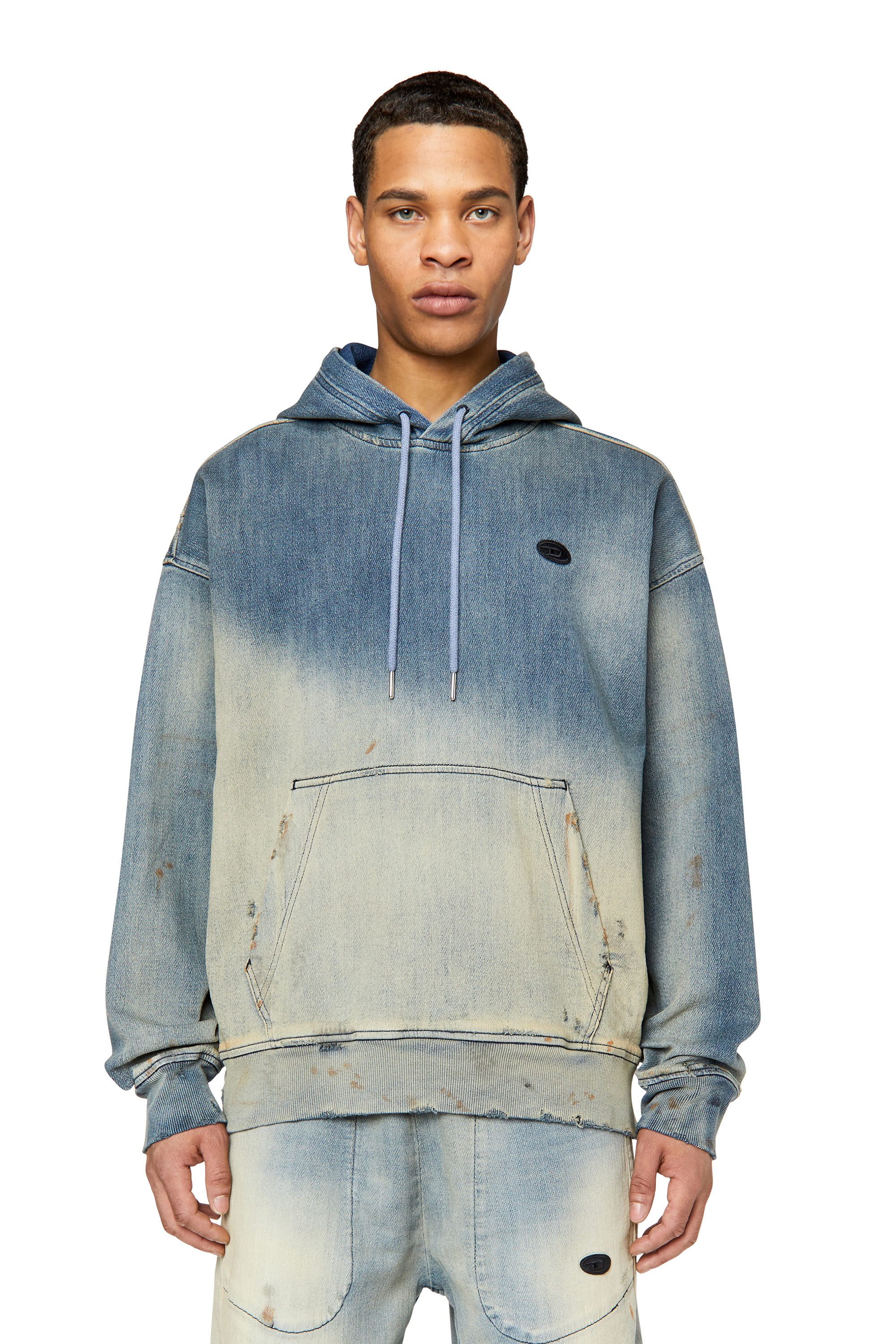 Diesel - D-UM-RIB D-UM-RIB TRACK DENIM HOODIE, Hellblau - Image 3