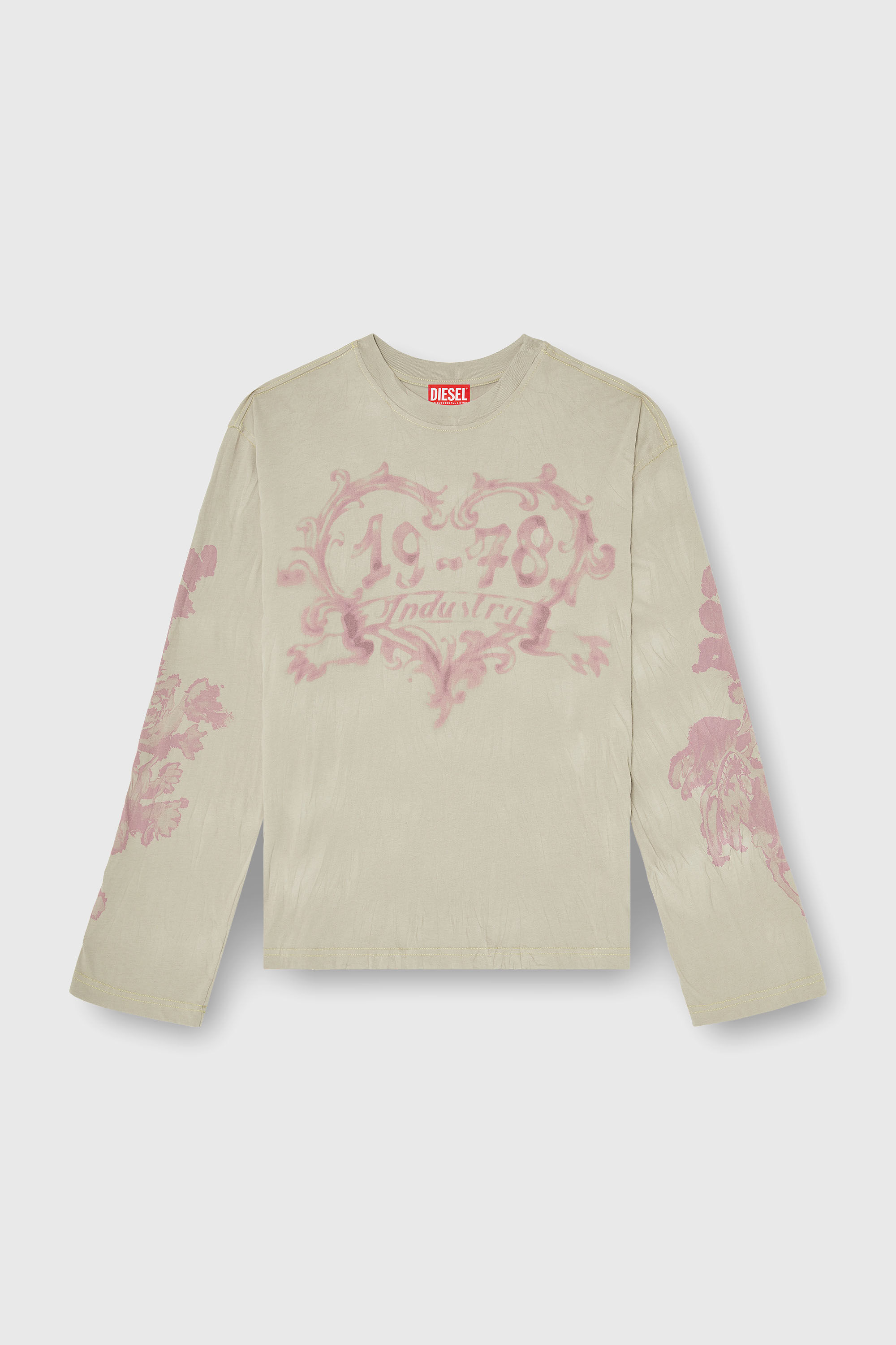 Diesel - T-HILARY-LS-AA1, Damen Langarmshirt aus Baumwolle mit Grafikprint in Rosa/Beige - 2