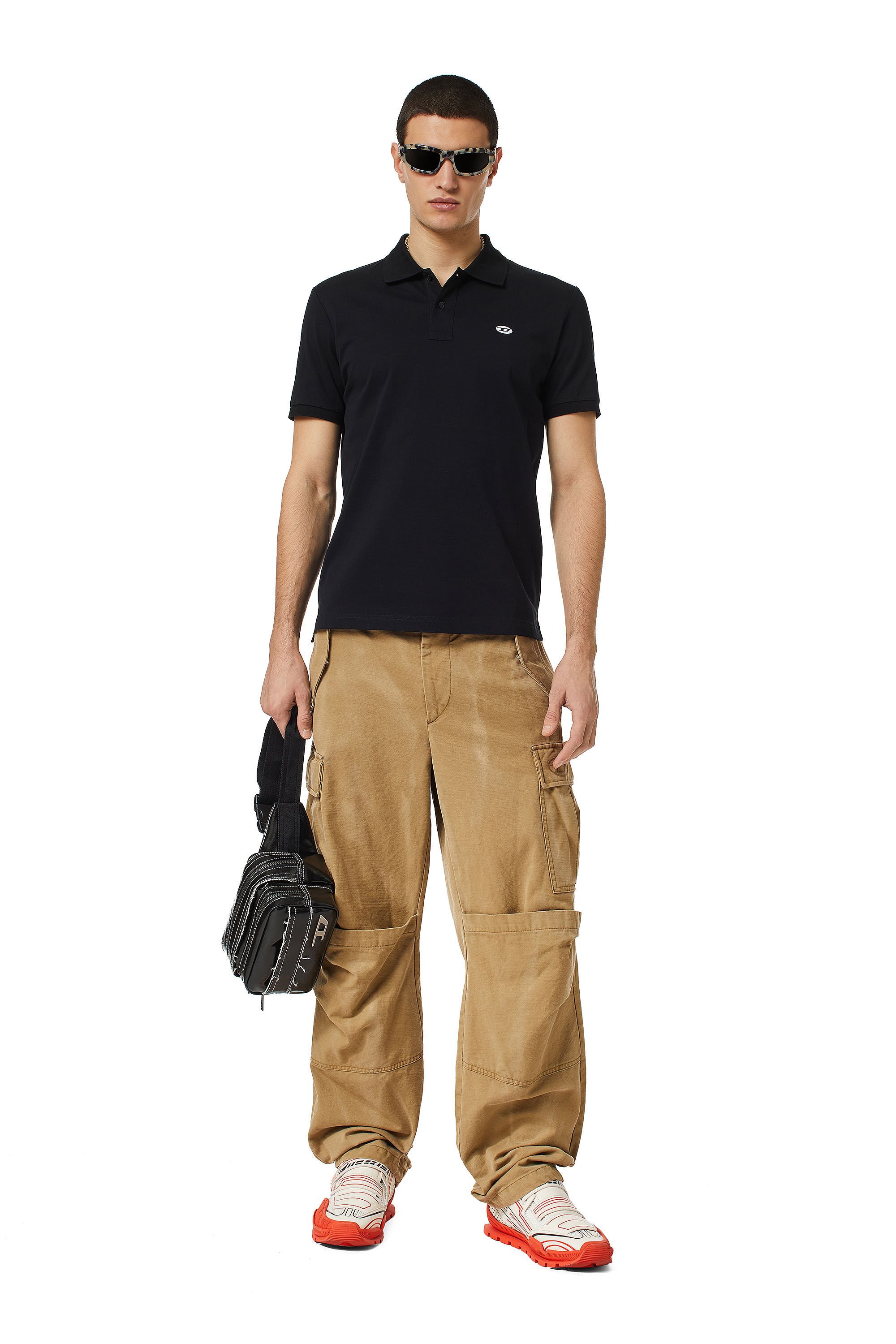 Diesel - T-SMITH-DOVAL-PJ, Man Polo shirt with oval D patch in Black - Image 1