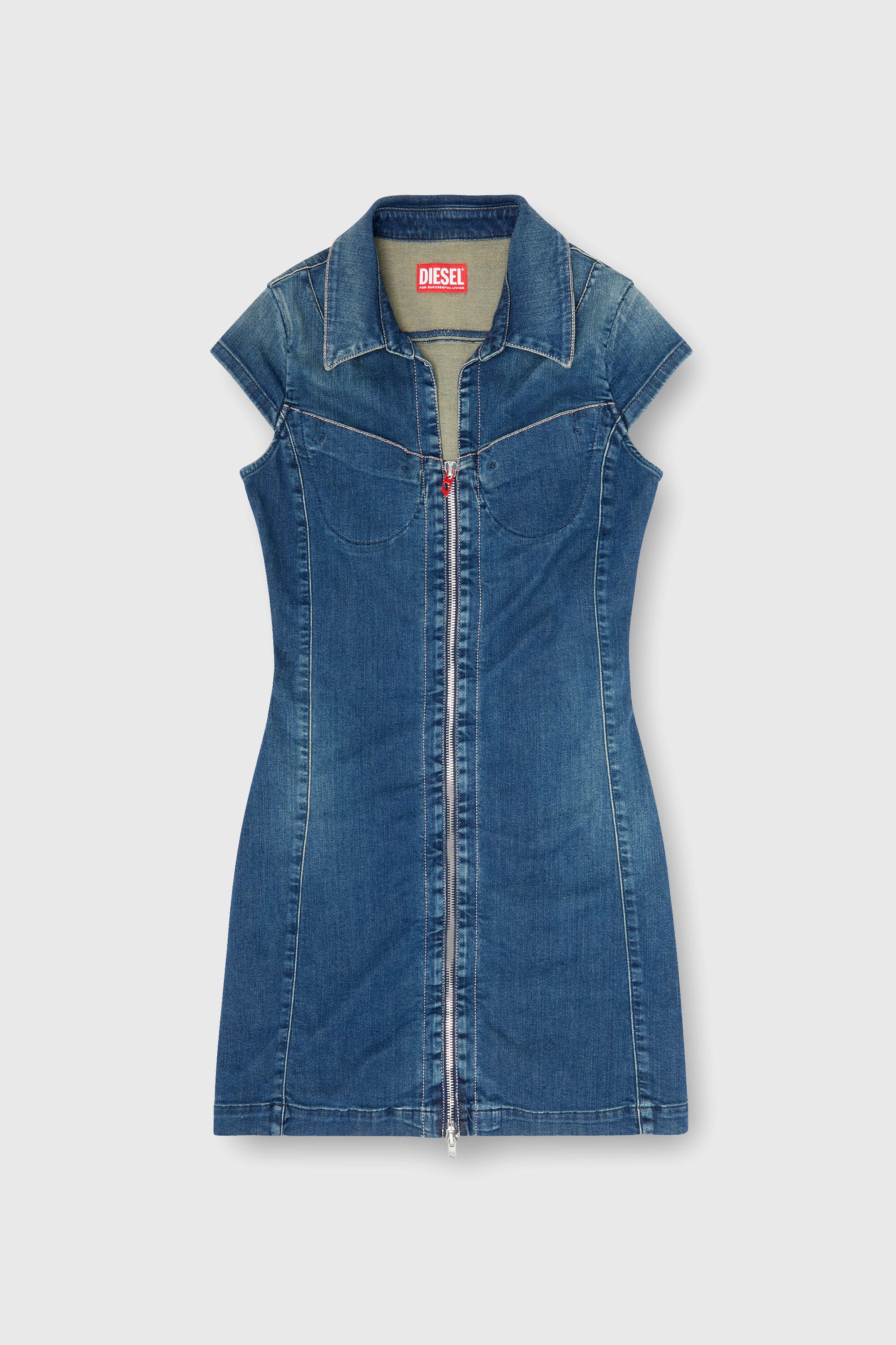Diesel - DE-LORVYN-S, Damen Jeanshemdkleid mit durchgehendem zip in Mittelblau - 2