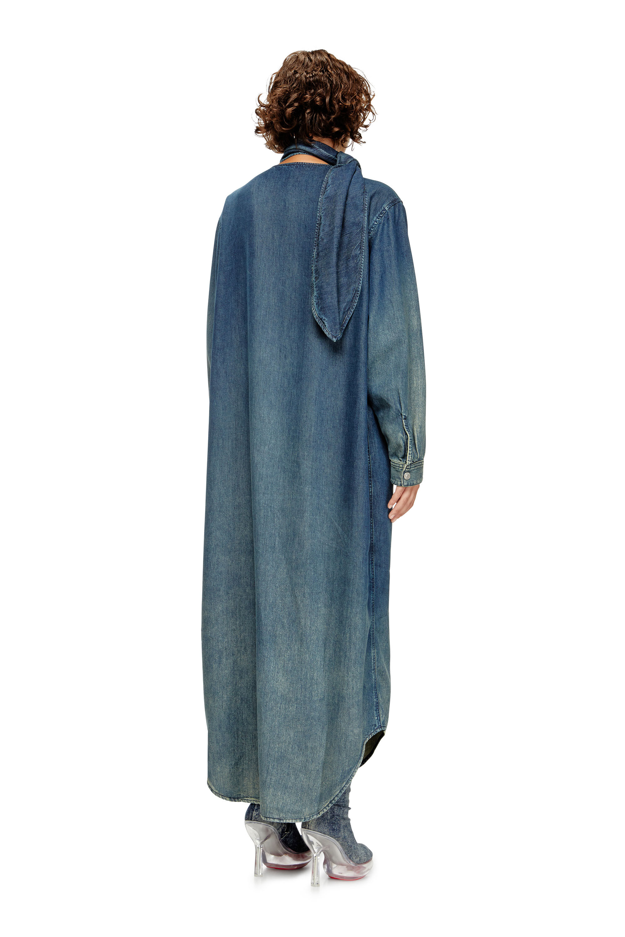 Diesel - DE-BARBARA-S, Damen Langes Shirtkleid aus fließendem Denim in Dunkelblau - 3