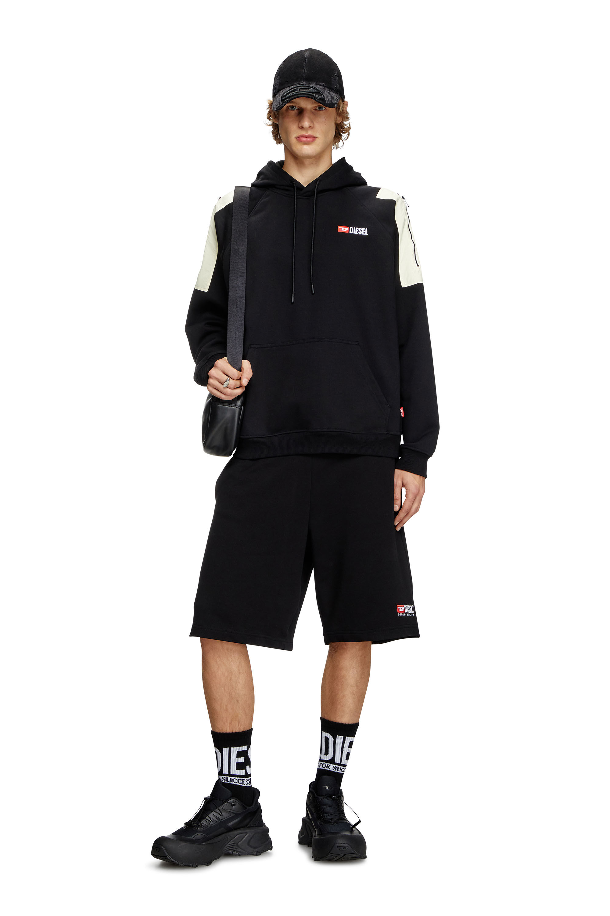 Diesel - S-FAUSTY, Man's Hoodie with shoulder pockets in Black - 1