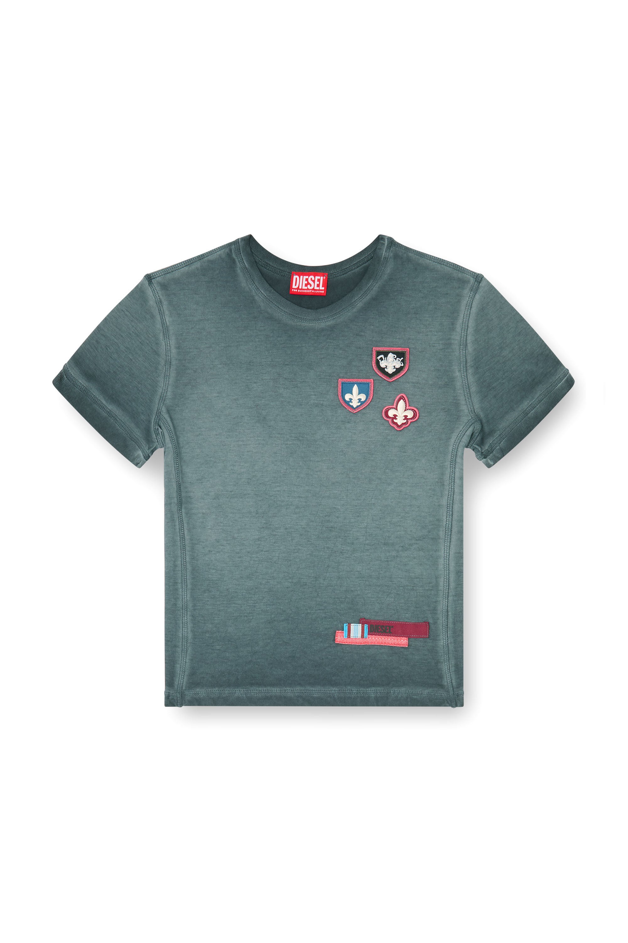 Diesel - T-UNCUTY-WAF, Damen T-Shirt mit Patches und Mikrowaffel-Seiten in Blau - 2