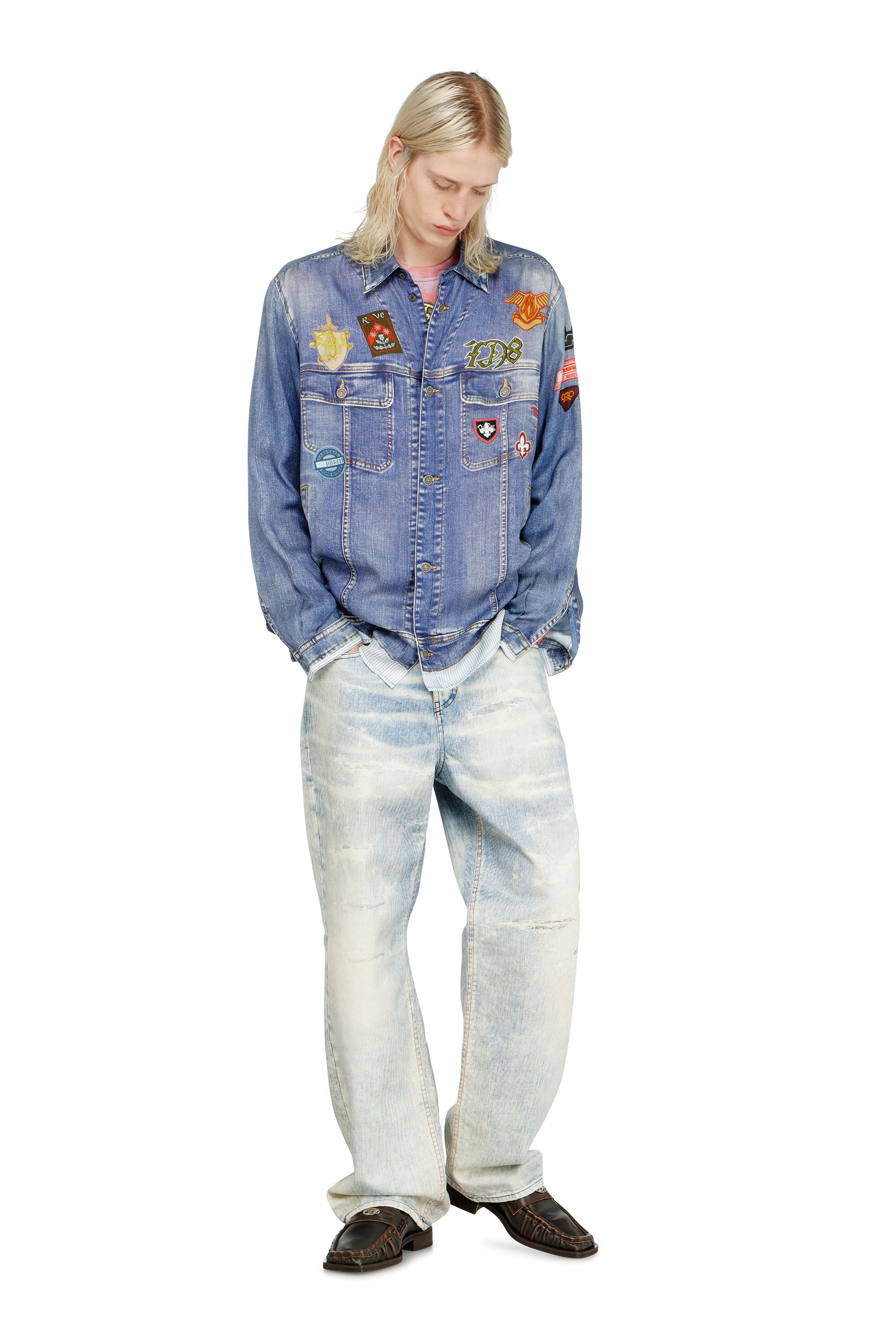 Diesel - S-SIMPLY-PATCH, Herren Satinhemd mit trompe-l'oeil denim-print in null - 5