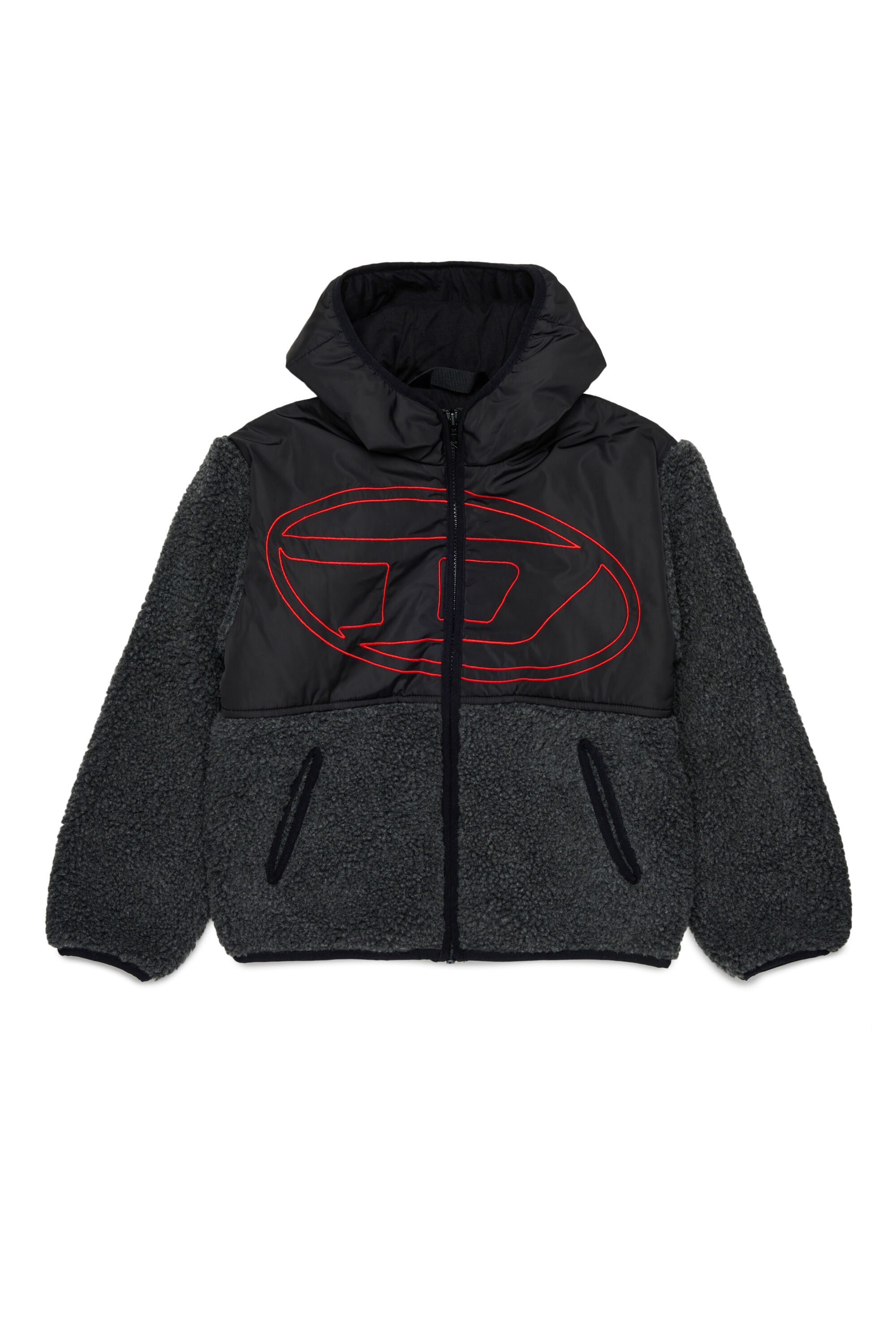 Diesel - JSHEAR, Herren Kapuzensweatjacke aus nylon und teddy-fleece in Schwarz - 1