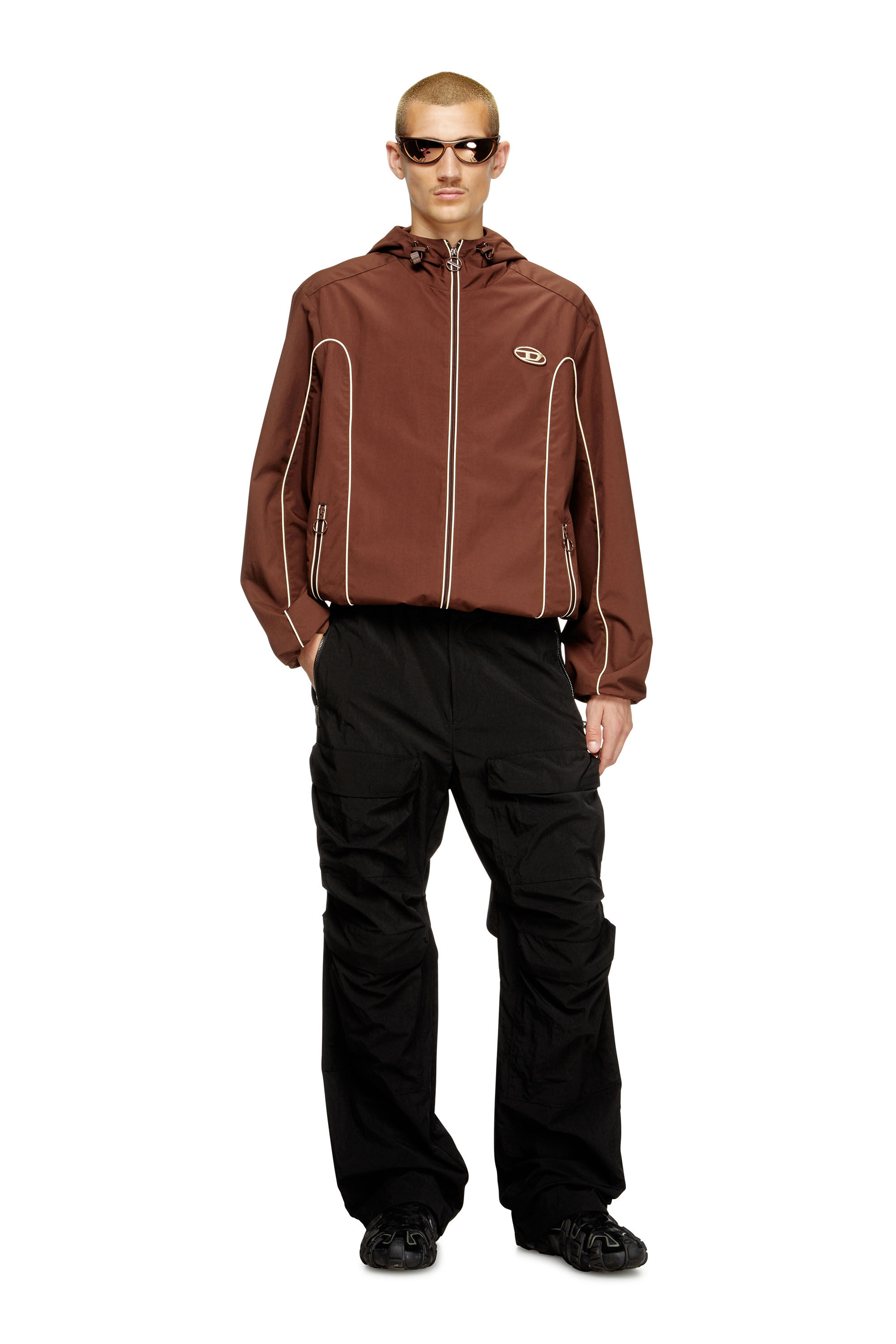 Diesel - J-HIVES, Herren Windjacke mit Kontrastpaspelierung in Braun - 1