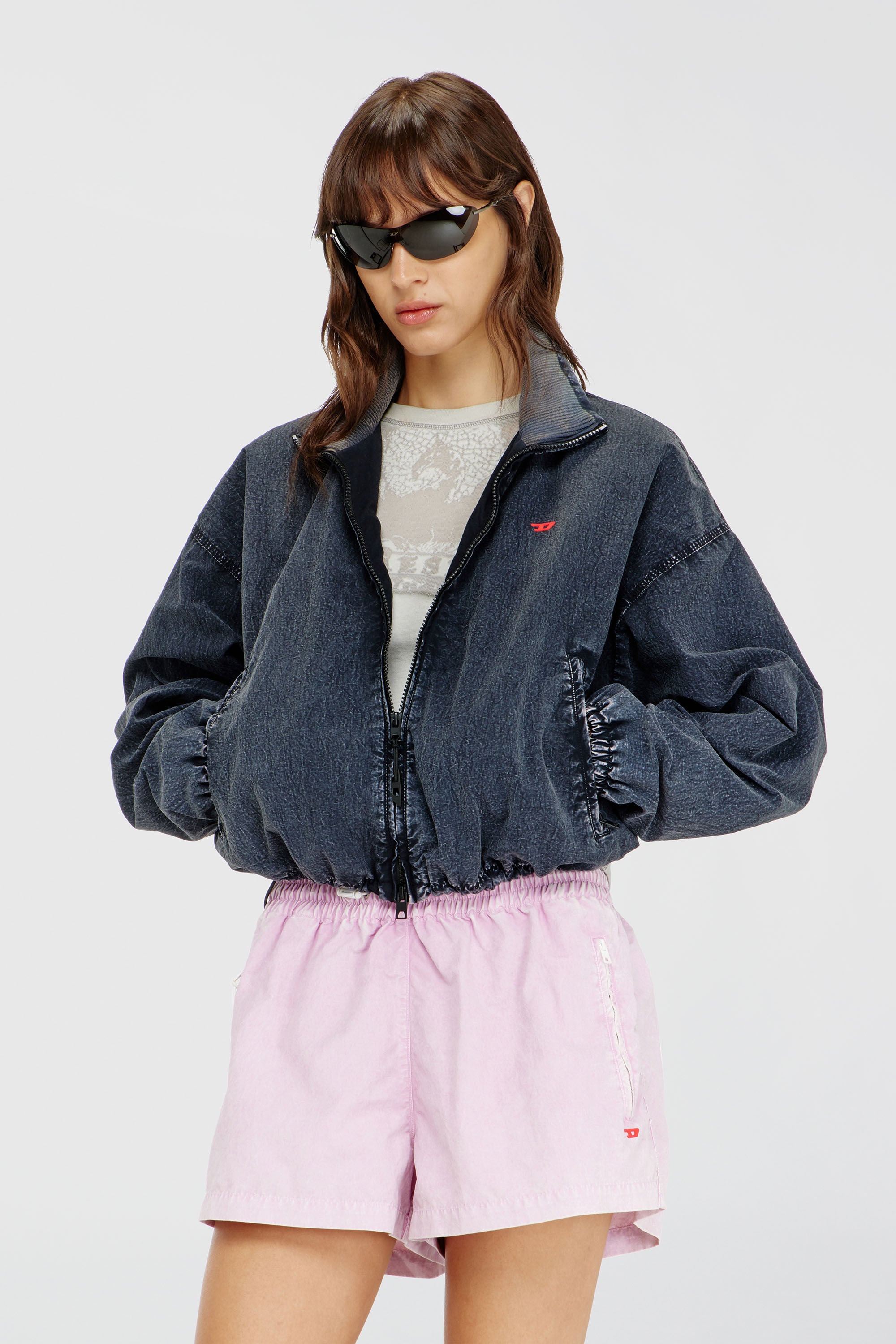 Diesel - G-LEAMER, Damen Windbreaker-Jacke aus acid-wash taslan in Dunkelblau - 3