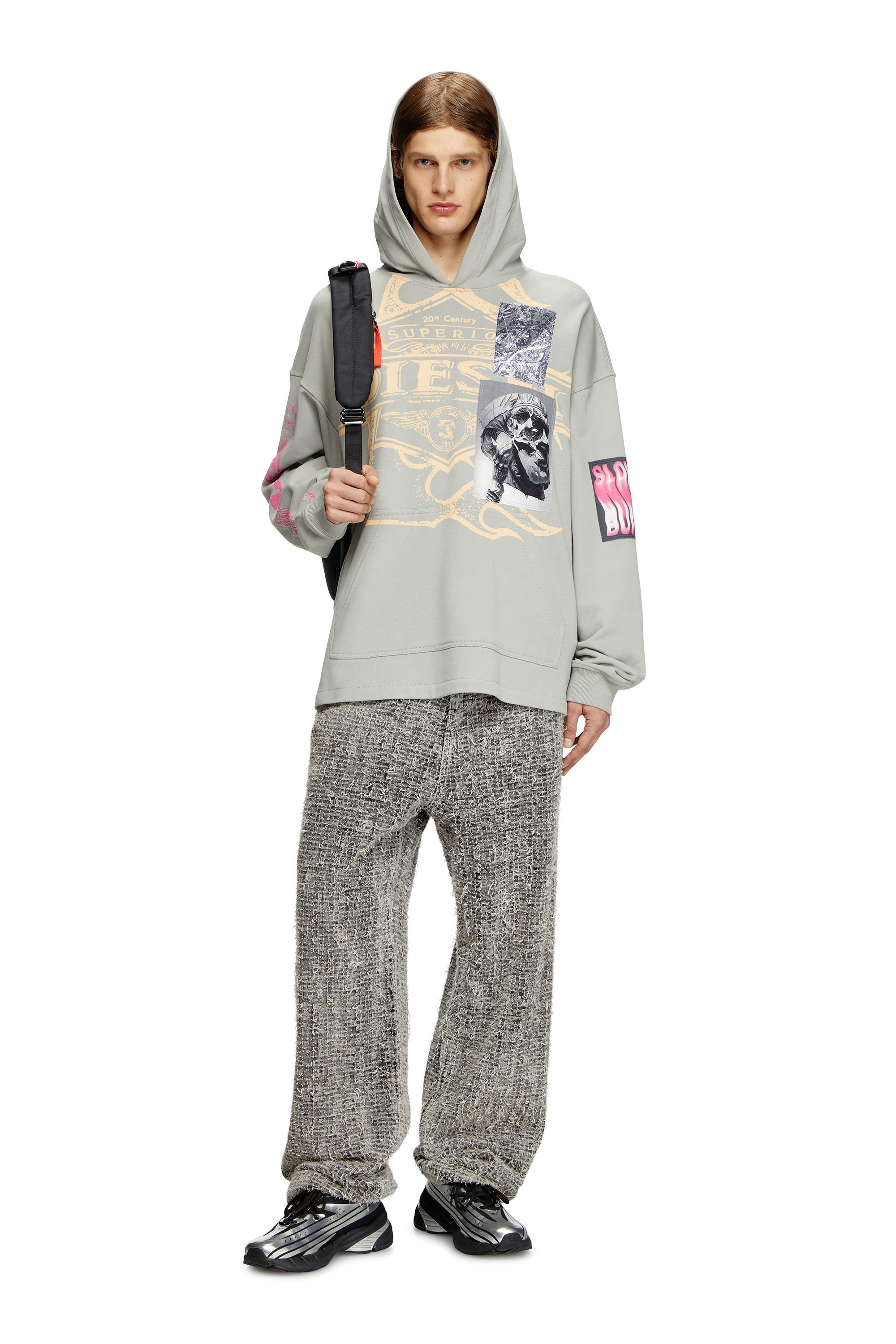 Diesel - S-BAXT-HOOD-R1, Herren Hoodie mit Prints und Logo-Patches in Grau - 1