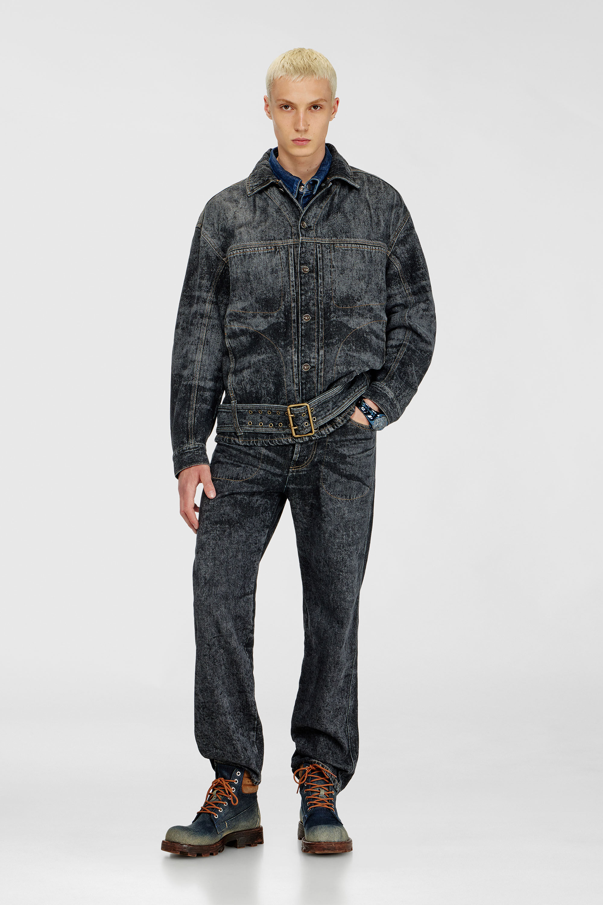 Diesel - D-VALERO-S, Herren Biker-inspirierte Jeansjacke in Dunkelgrau - 1