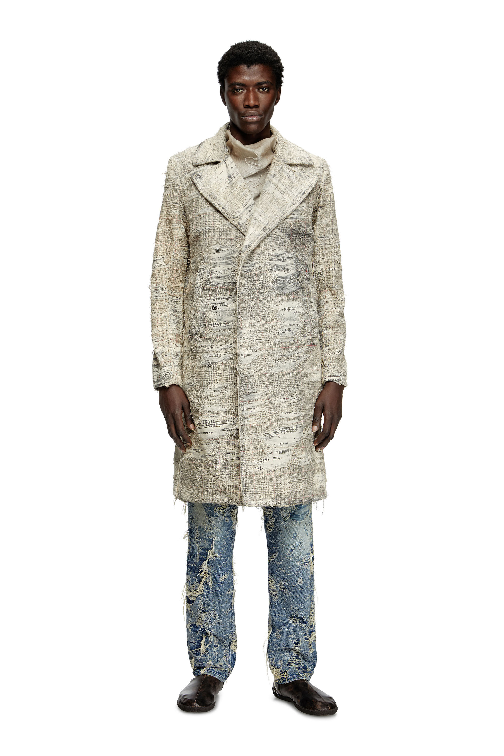 Diesel - D-ISCO-FSG, Herren Mantel aus vielgetragenem Prince-of-Wales-Denim in Grau - 1