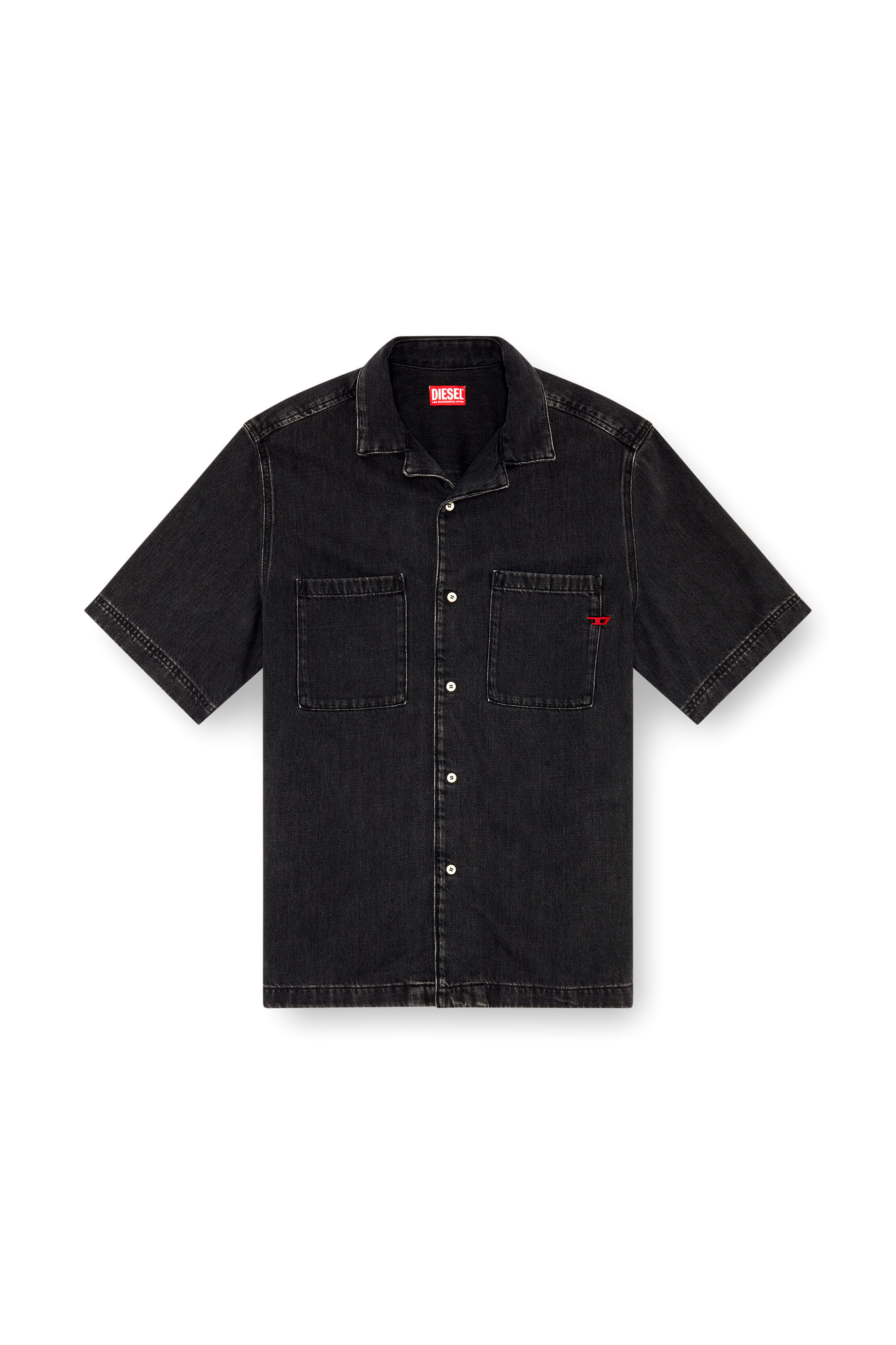 Diesel - D-PAROSHORT, Herren Bowling-Shirt aus Tencel-Denim in Schwarz - 2
