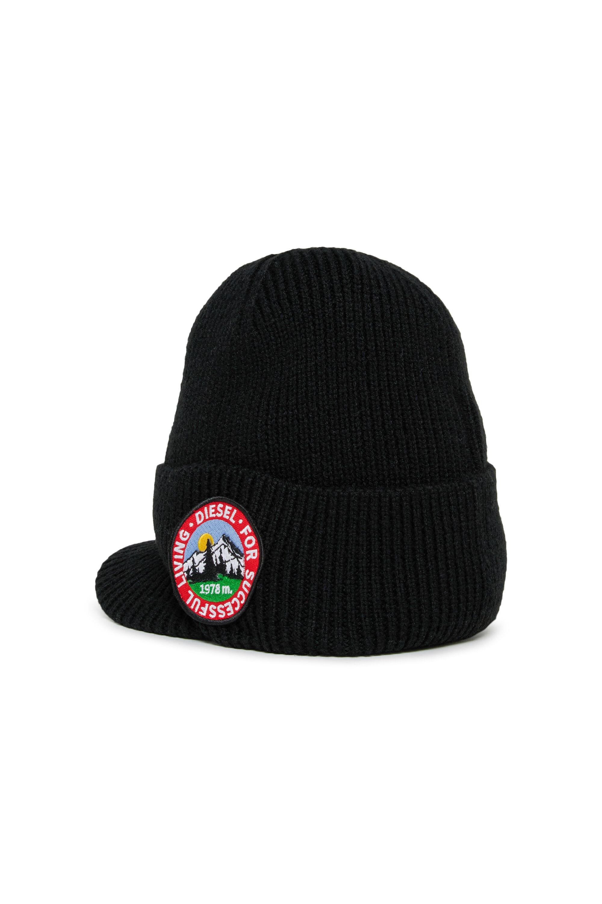 Diesel - FMONTI, Unisex's Visor beanie in ribbed wool knit in Black - 2