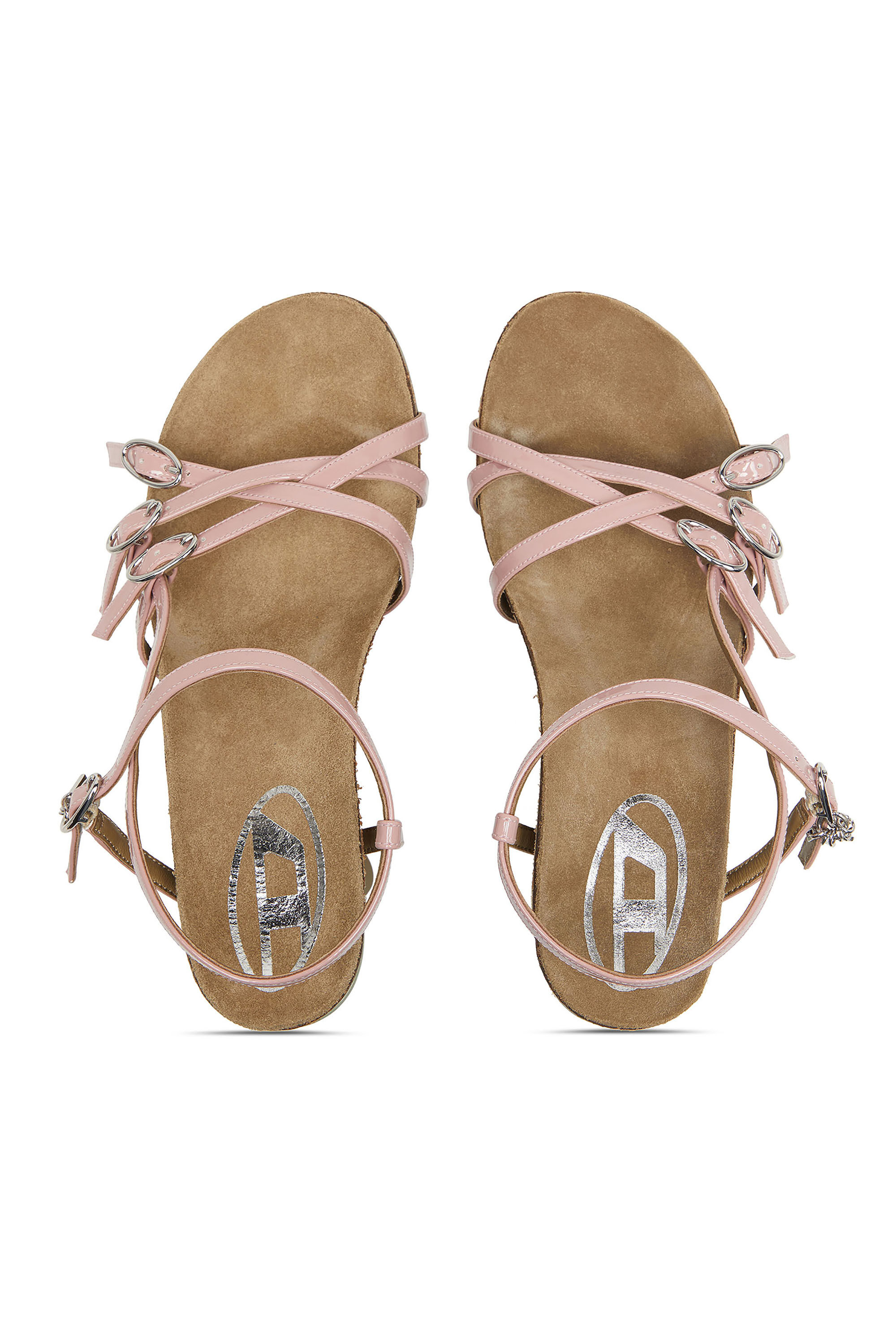 Diesel - D-WOODSTOCK 105 SANDAL, Damen D-Woodstock-Riemchen-Plateausandalen aus glänzendem PU in Rosa/Weiss - 4