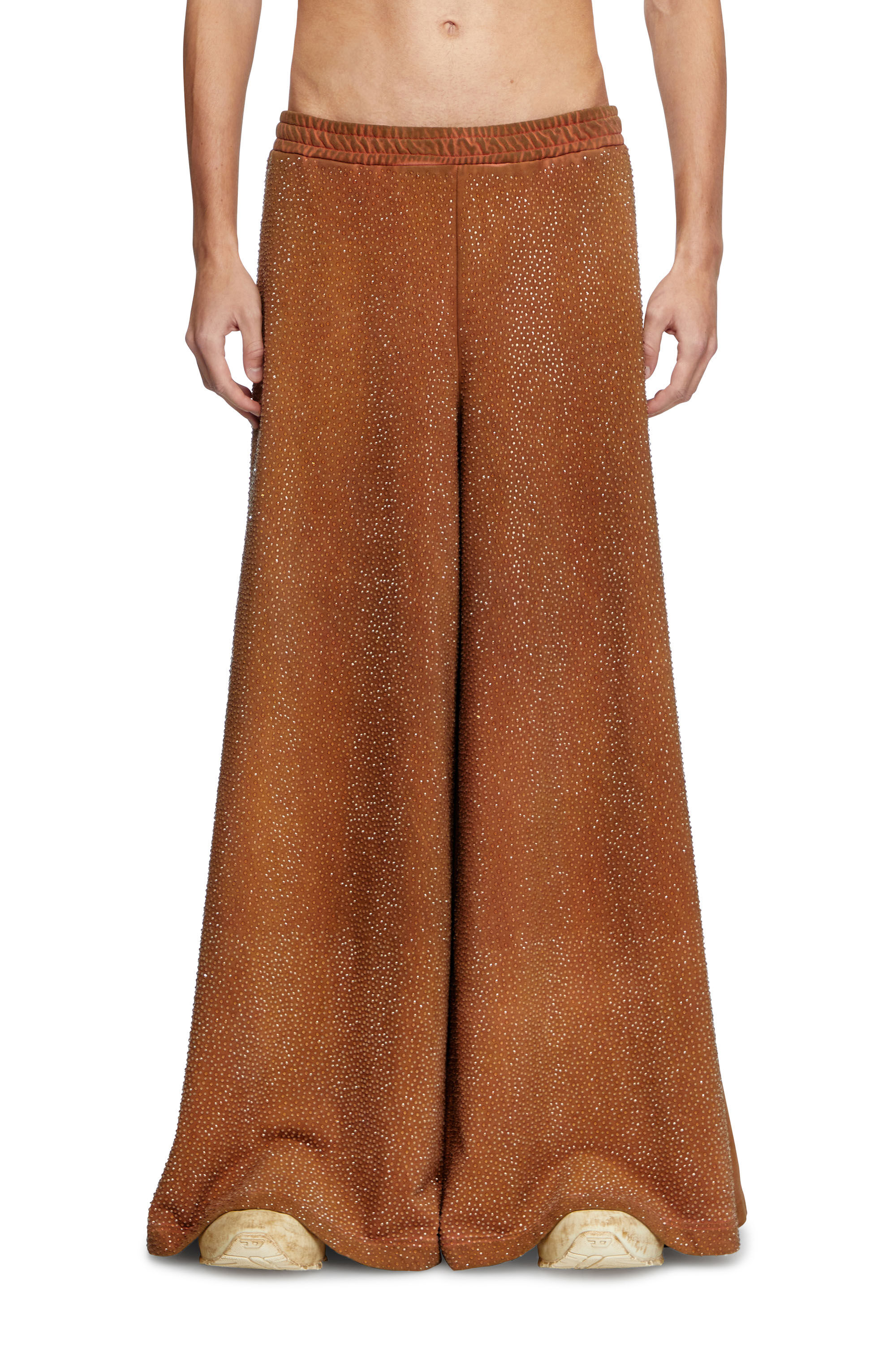 Diesel - P-DAM-LUX-DD, Unisex Sweathose mit weitem Bein und Kristallen in Braun - 3