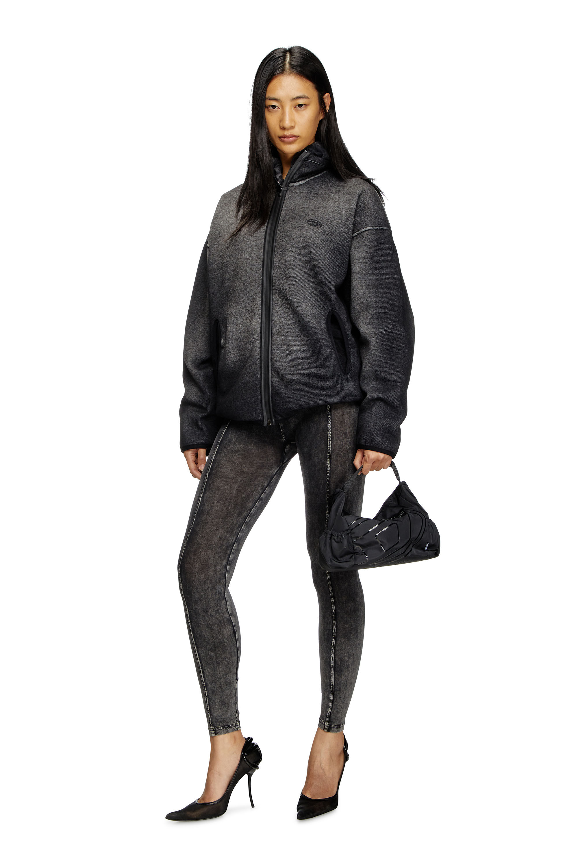 Diesel - S-BATY, Unisex Sweatshirt mit Reißverschluss aus Jacquard mit Denim-Effekt in Schwarz - 7