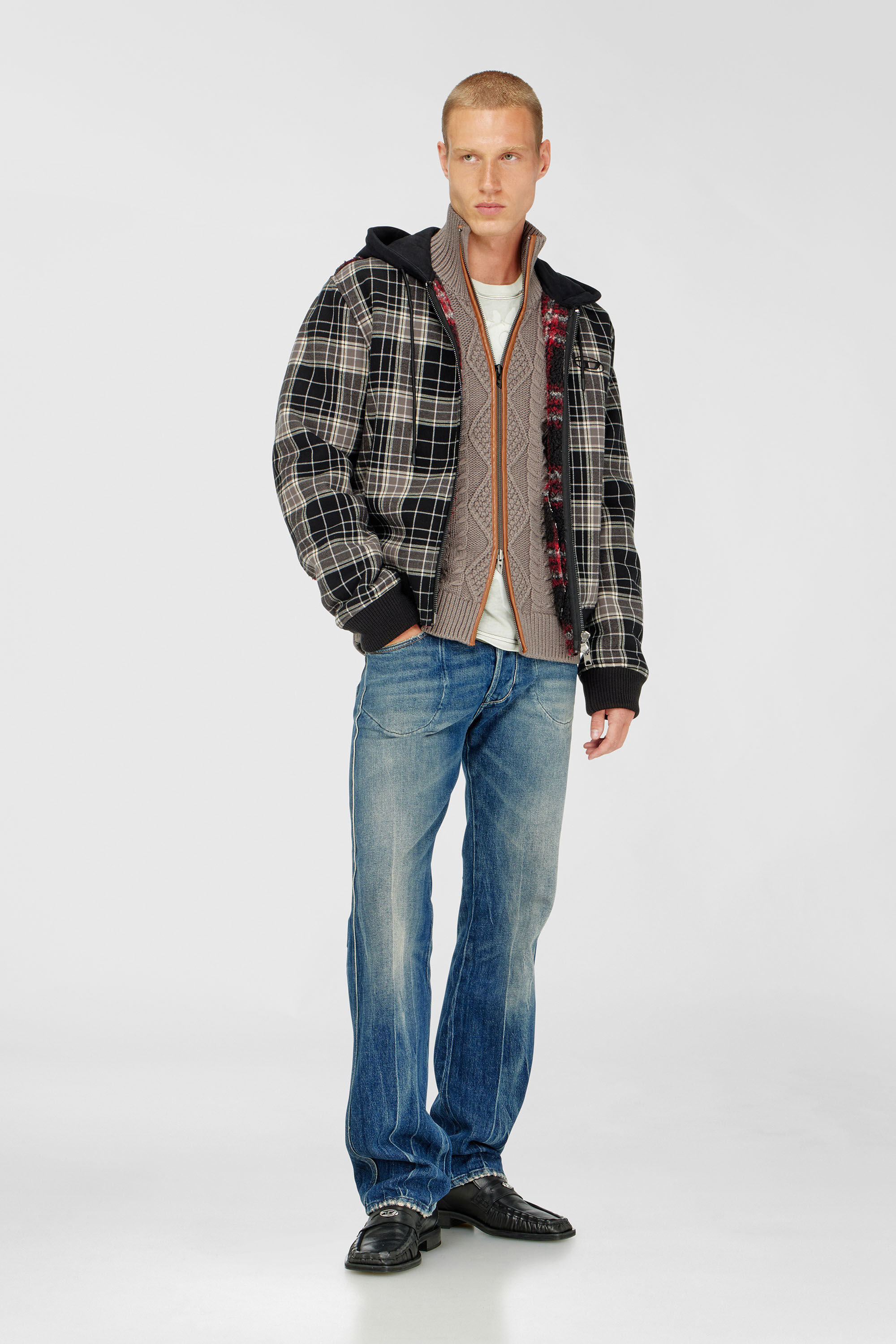 Diesel - K-INOKI, Herren Zip-Cardigan aus Zopfmusterstrick in Grau - 1