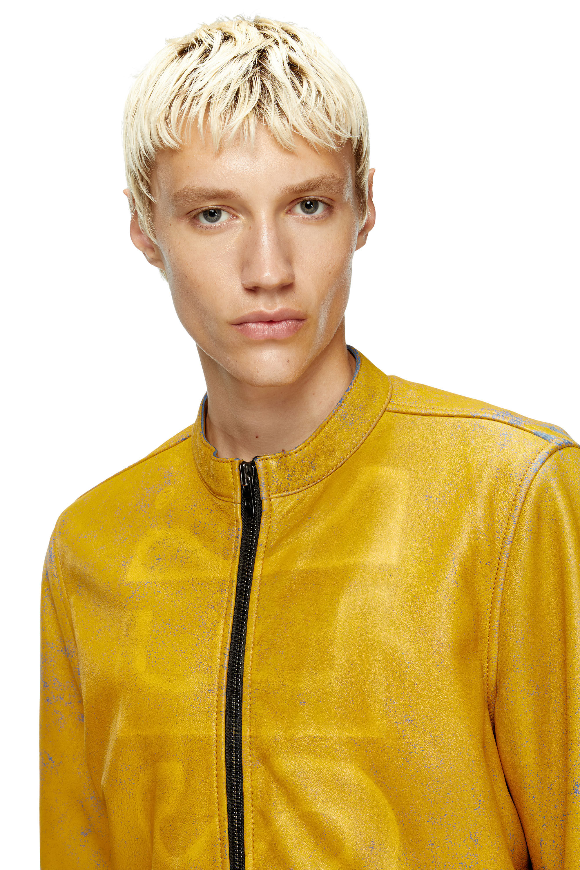 Diesel - L-EVERT-A, Herren Behandelte Bikerjacke aus Leder mit verblasstem Logo in Gelb - 5