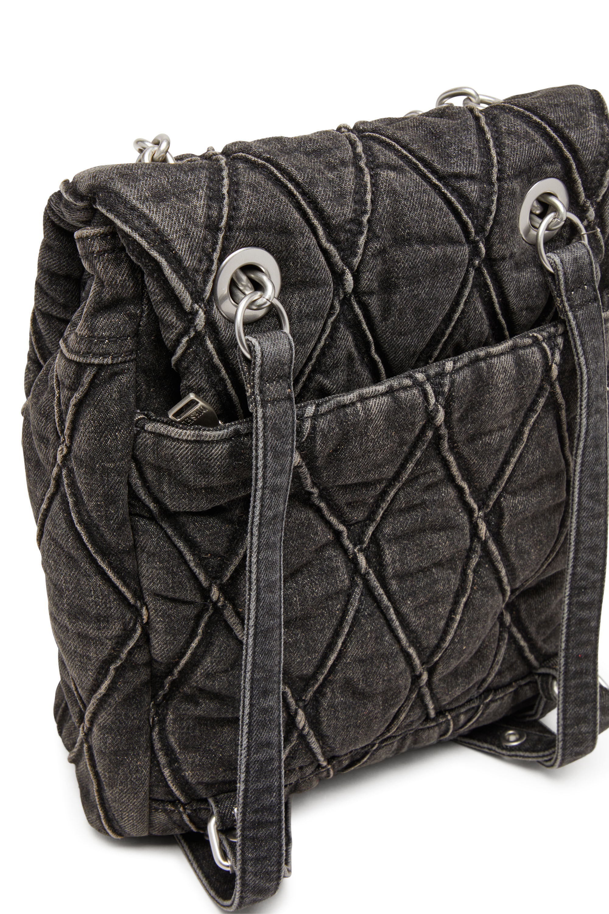 Diesel - CHARM-D BACKPACK S, Woman Charm-D S-Backpack in Argyle quilted denim in Black - Image 5