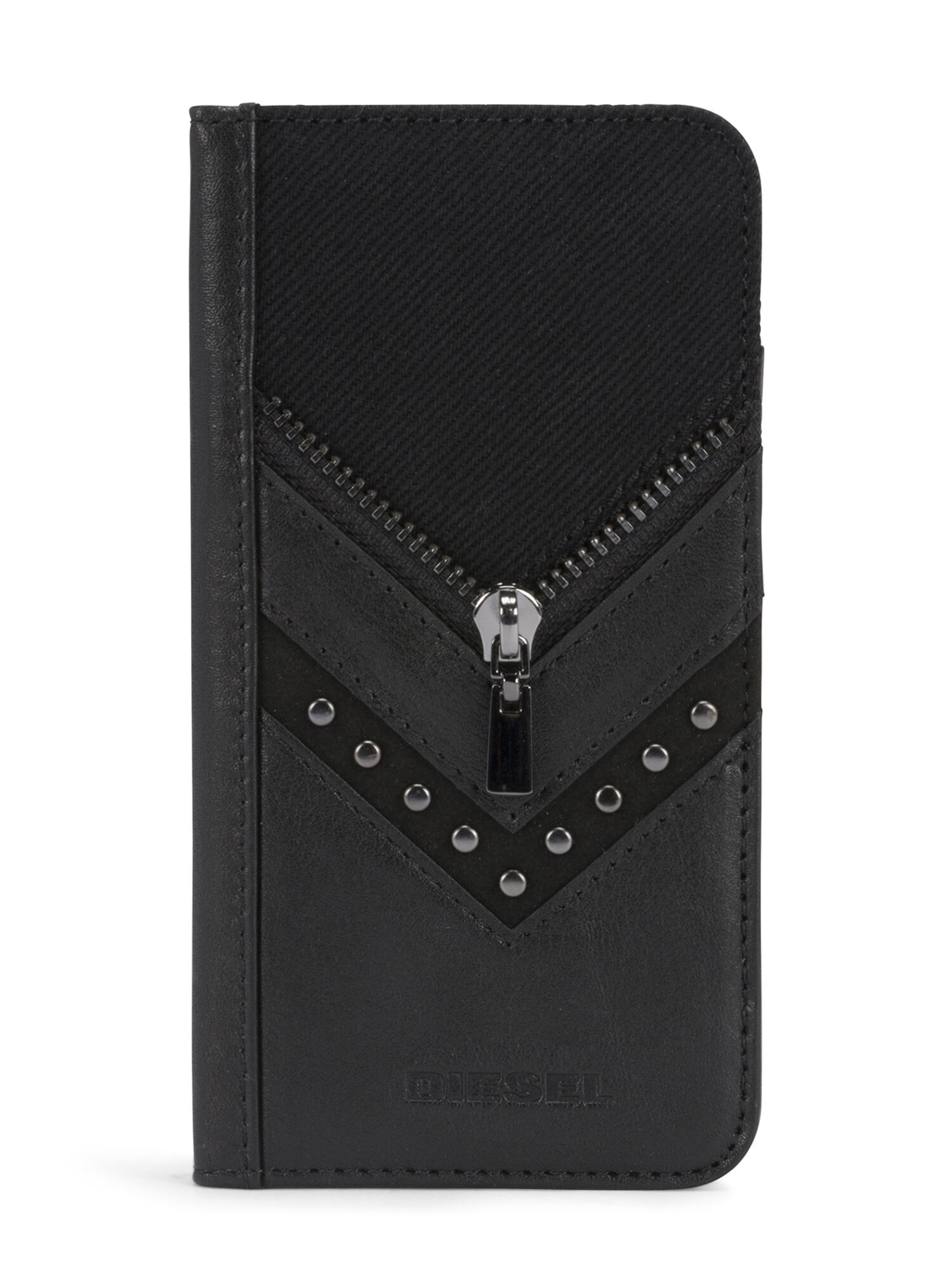 BLACK DENIM/STUD/ZIPPER IPHONE 8 PLUS/7 PLUS  FOLIO, 