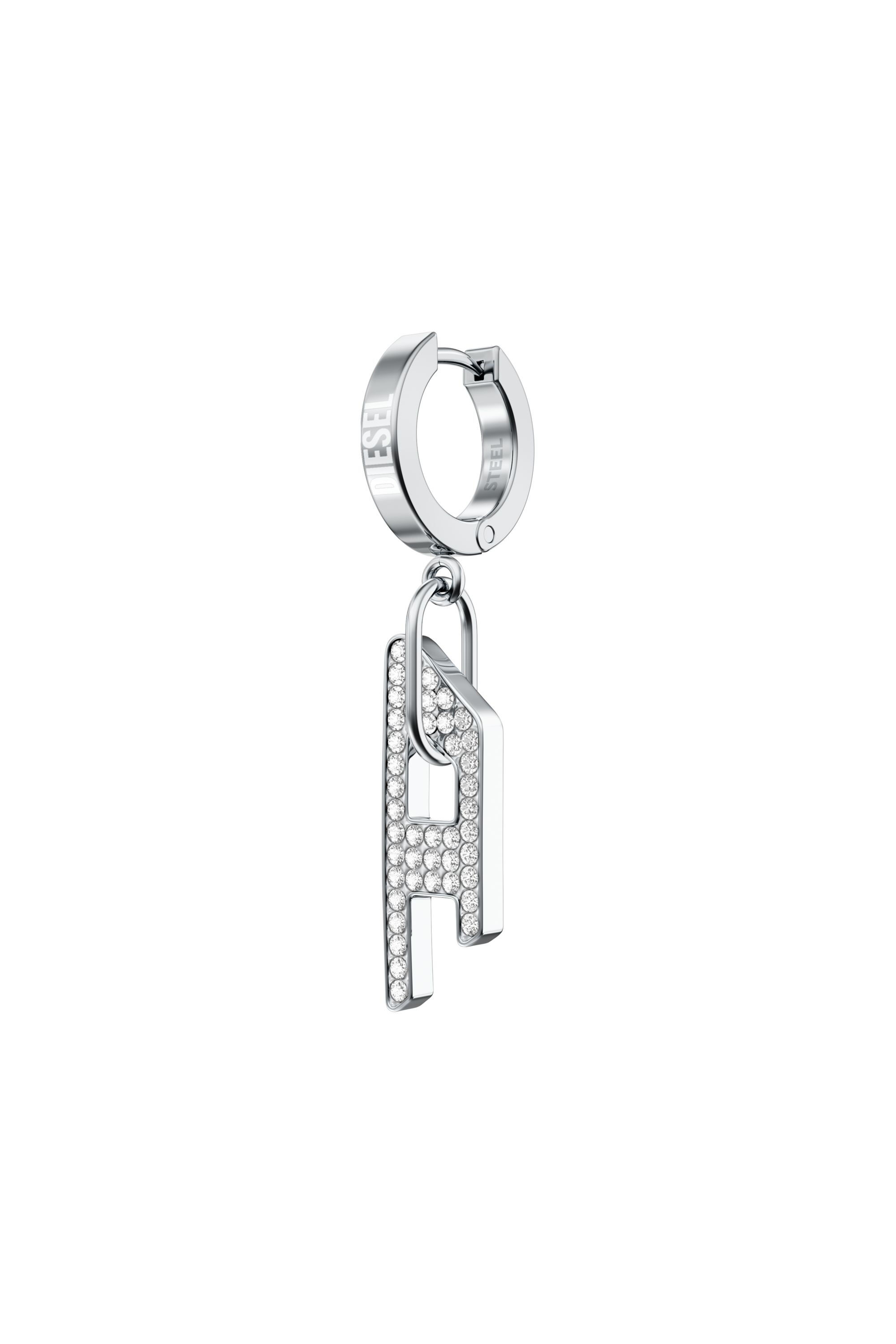 Diesel - DX1706040 JEWELLERY, Unisex Ohrh&auml;nger aus Edelstahl mit Glitzereffekt und D-Anh&auml;nger in Silber - 1