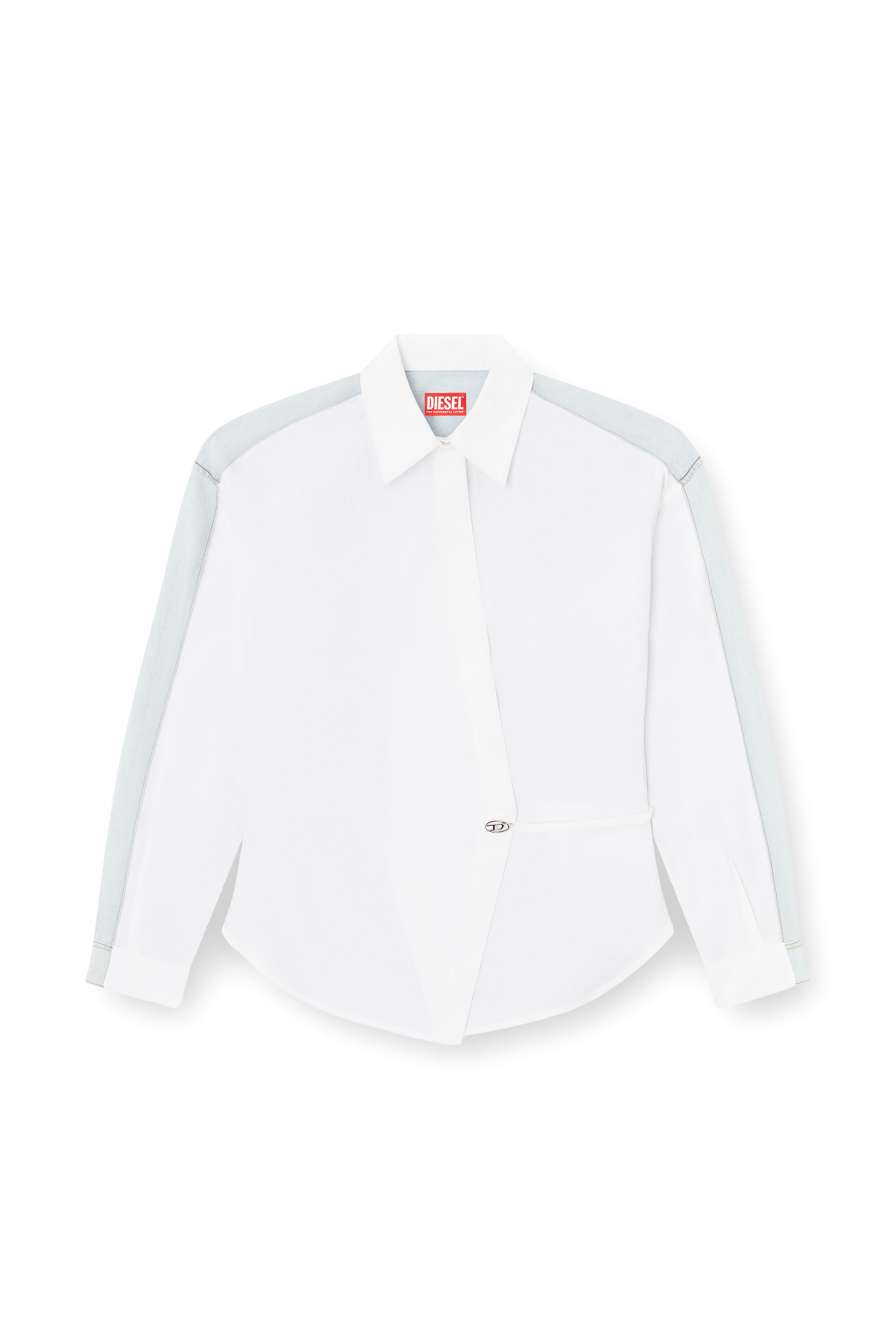 Diesel - C-DELPHI-DEN, Damen Wickel-Hemd aus Popeline und Denim in Blau/Weiss - 2