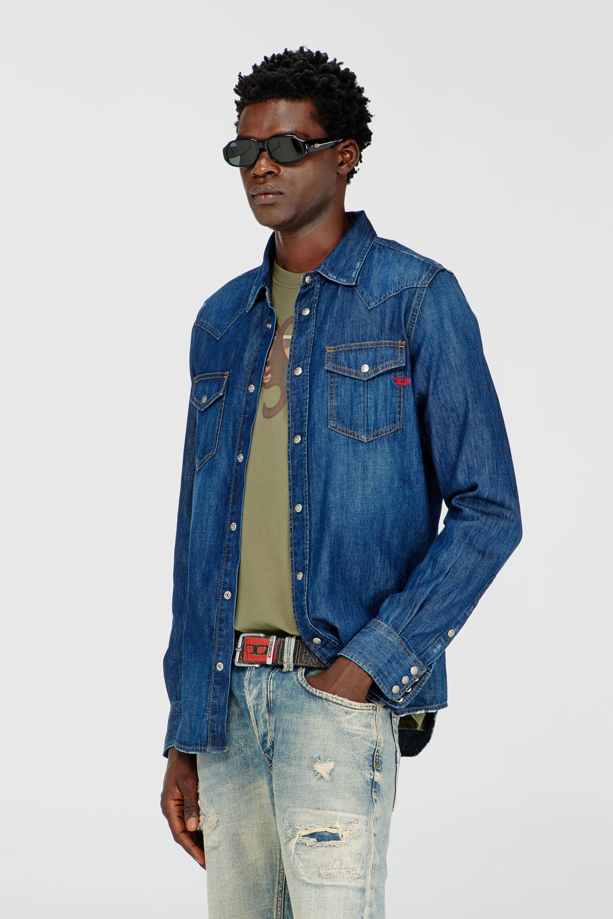 Diesel - D-VEGA, Herren Overshirt aus Denim in Dunkelblau - 3