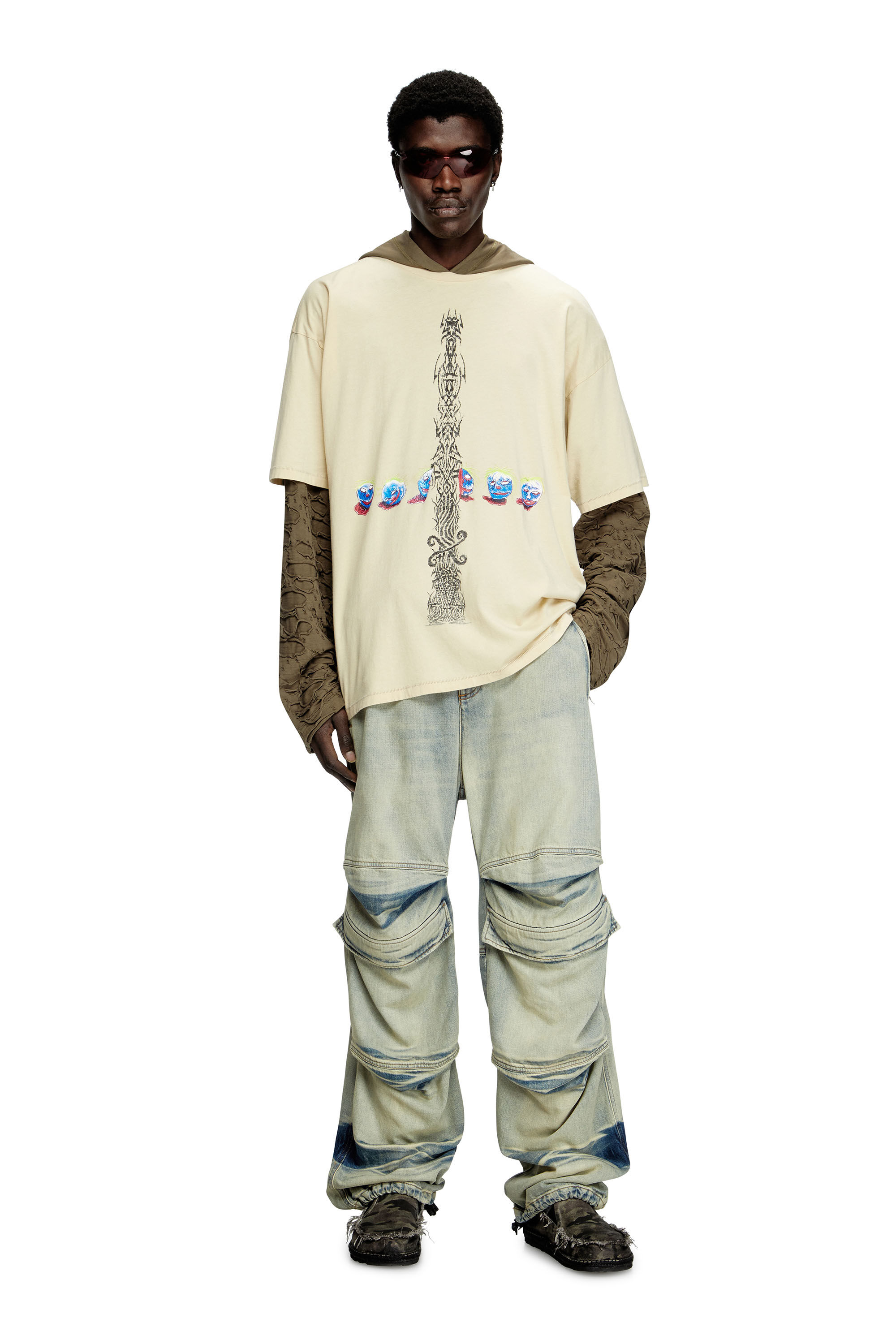 Diesel - T-BOXT-R4, Herren T-Shirt in Acid-Waschung mit bedruckten Grafiken in Weiß - 1
