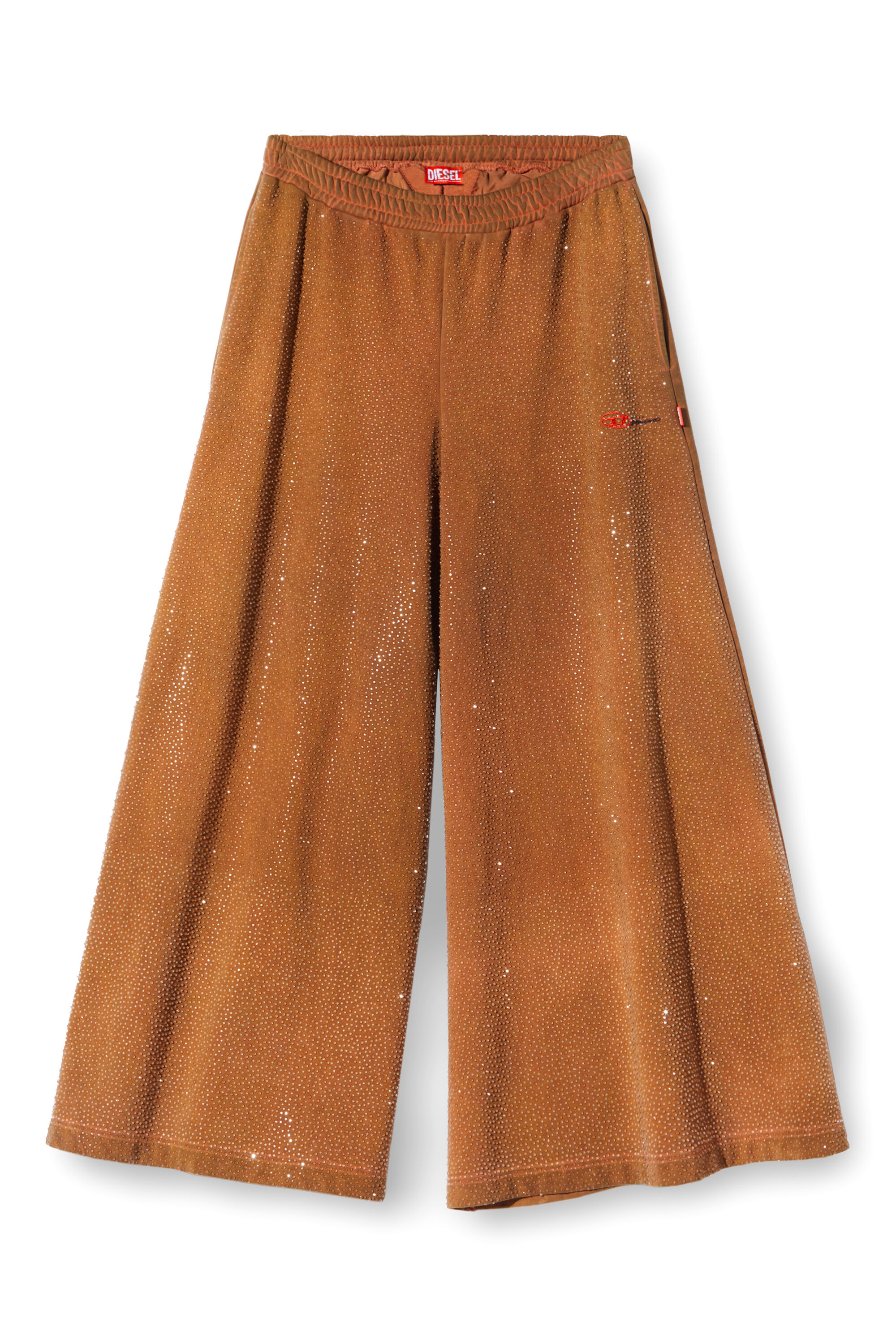 Diesel - P-DAM-LUX-DD, Unisex Sweathose mit weitem Bein und Kristallen in Braun - 2