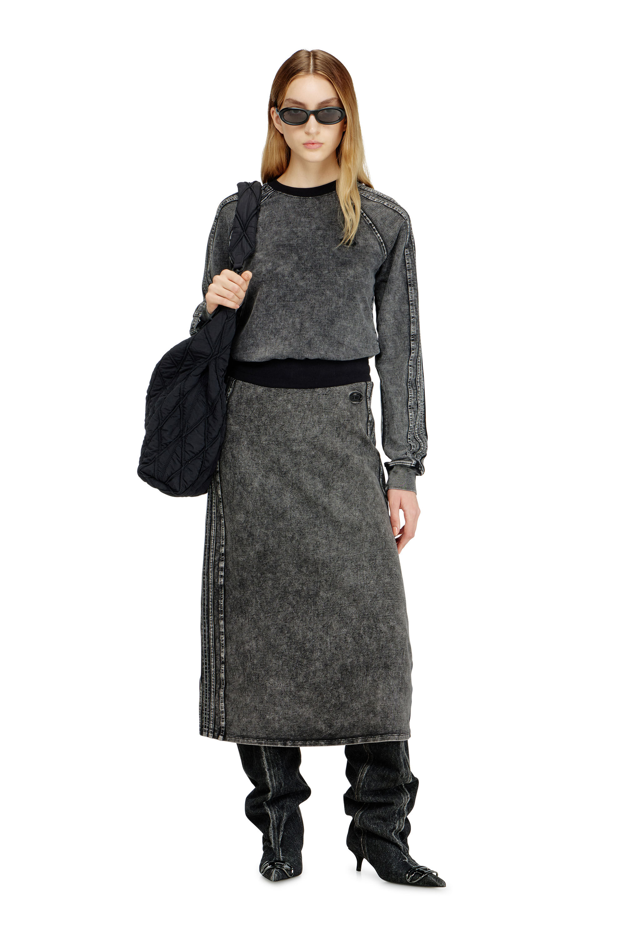 Diesel - F-ALPY, Damen Sweatshirt mit B&auml;ndern und Oval-D-Stickerei in null - 1