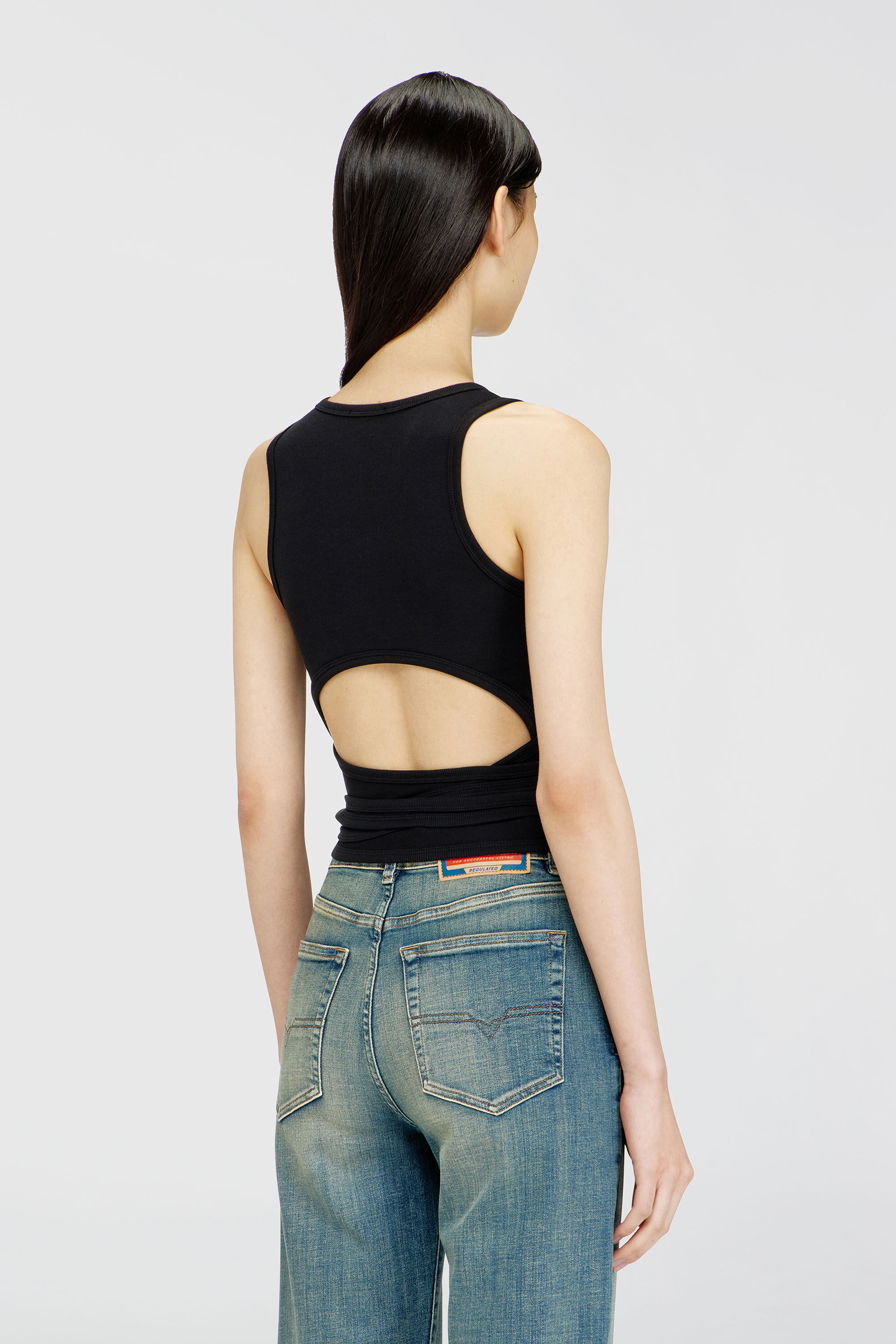 Diesel - T-ANKY-TAIL-S1, Damen Crop-Top mit Wickelschn&uuml;ren in Schwarz - 4