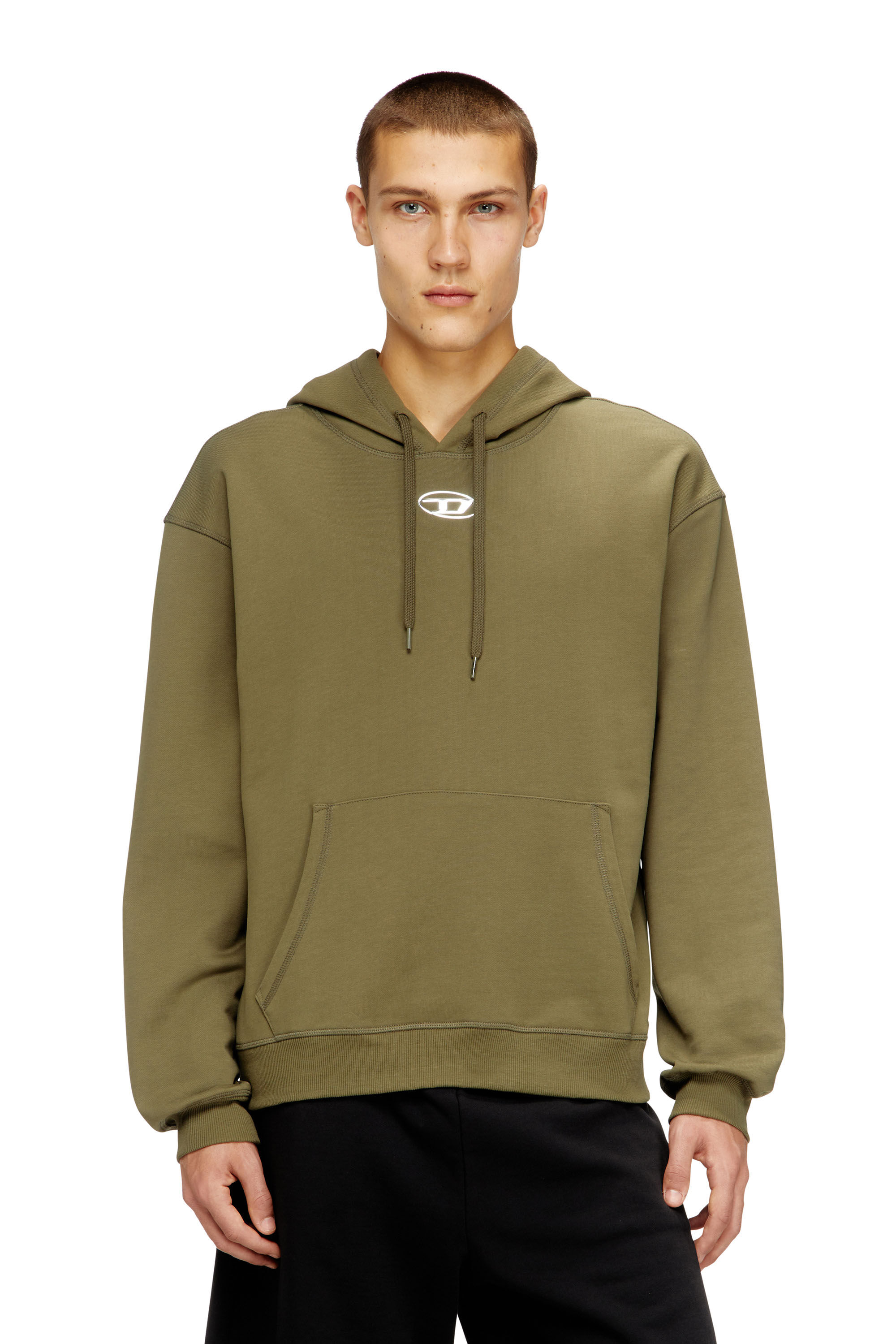 Diesel - S-NORM-HOOD-IOD, Herren Baumwoll-Hoodie mit metallischem Oval D in Armeegrün - 3