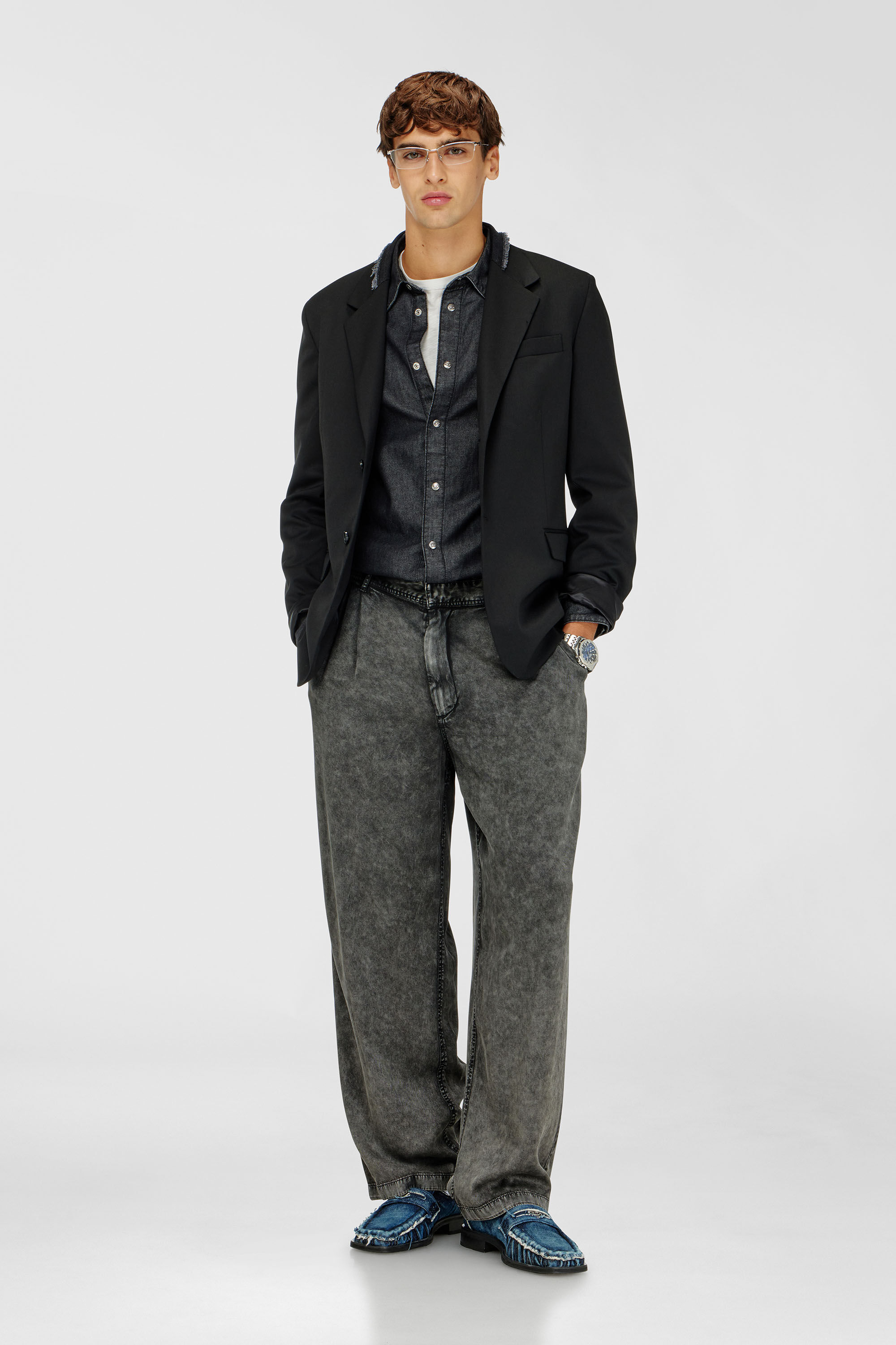 Diesel - P-FAUST-NIBC, Herren Wide-Leg-Hose aus Viskose in Denim-Optik in Schwarz - 1