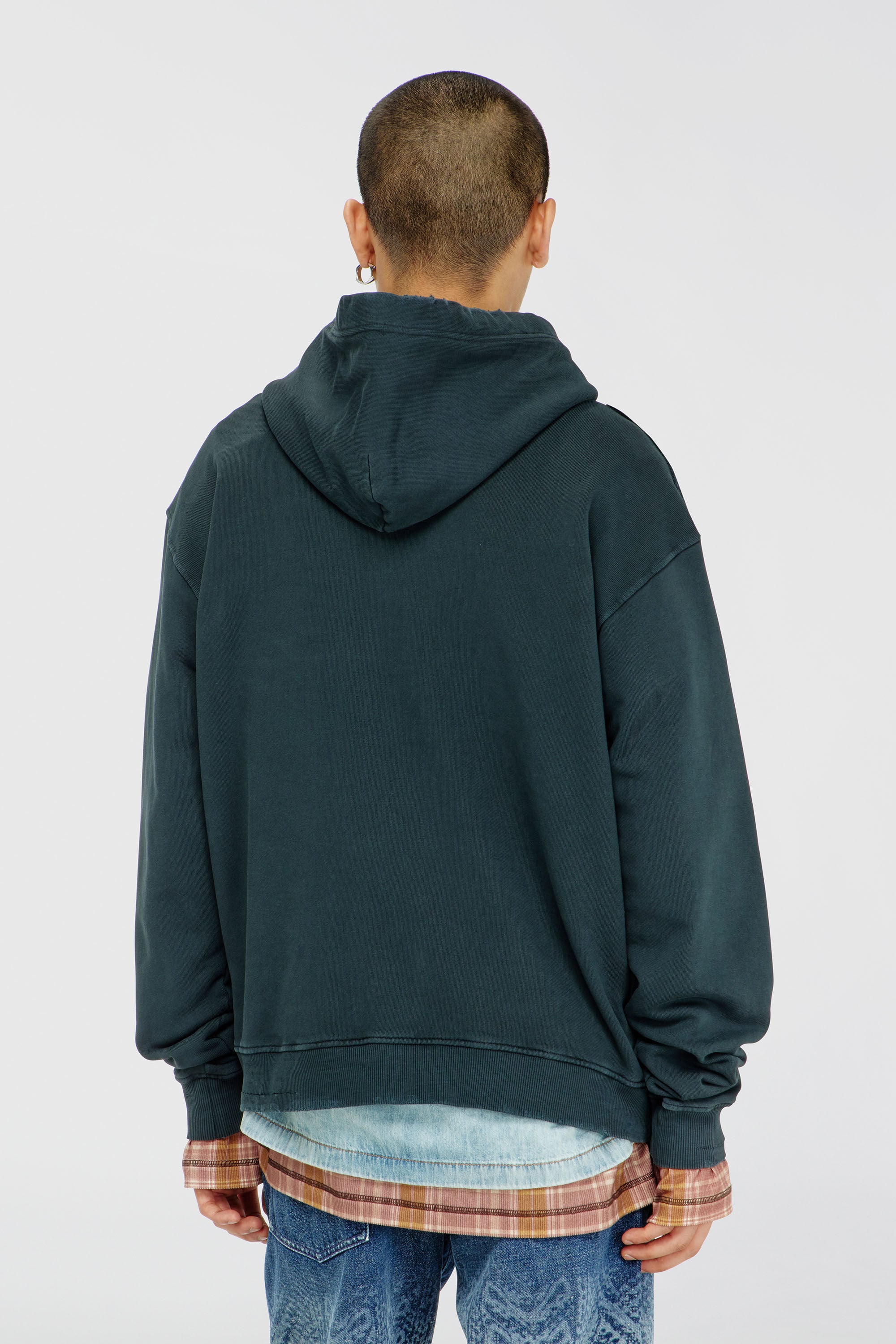 Diesel - S-NORM-HOOD-CRYSTALS, Herren Hoodie mit Rissen und Kristalldetails in Dunkelgr&uuml;n - 4