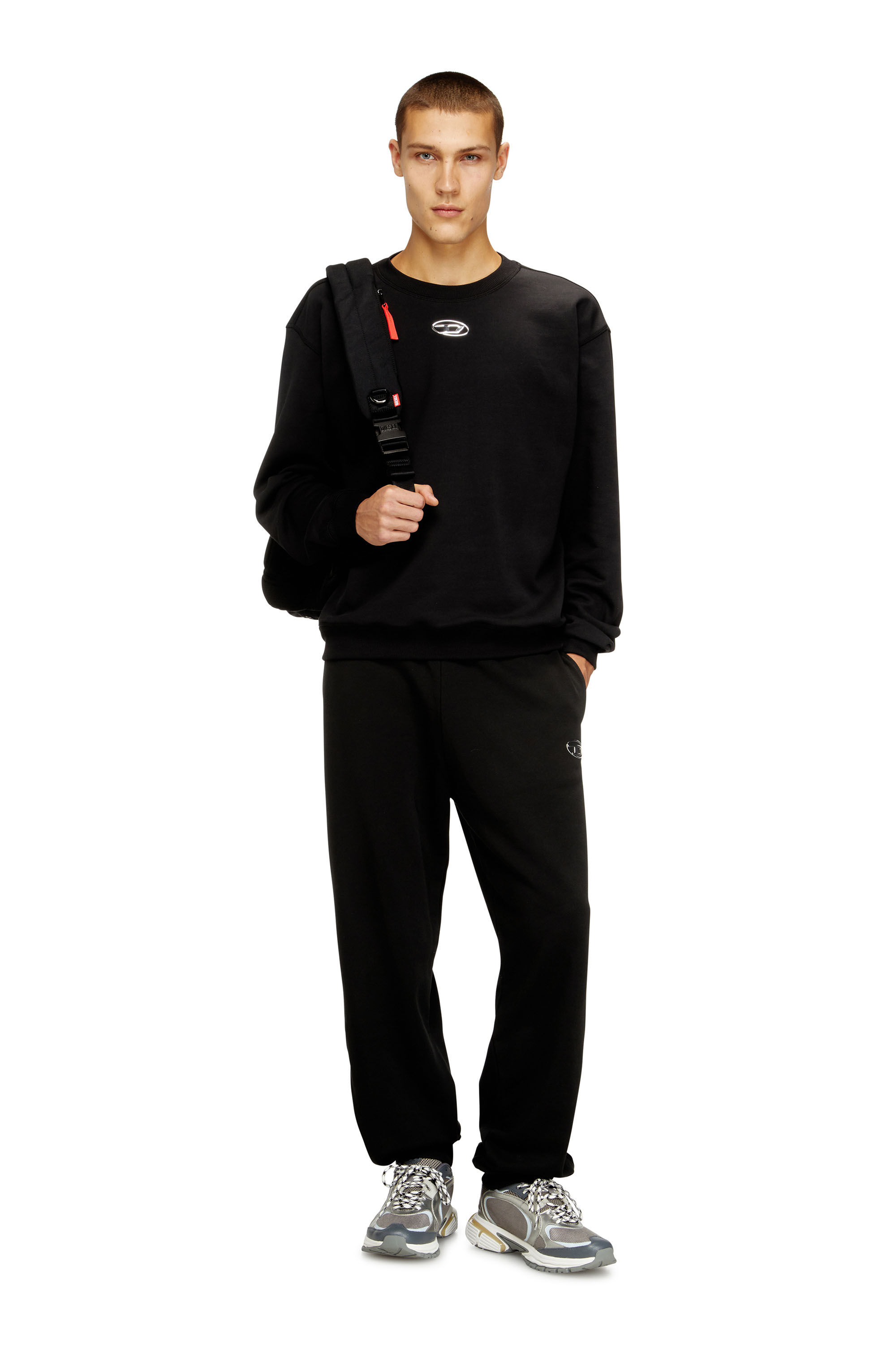 Diesel - S-NORM-IOD, Herren Normaler Pullover mit metallischem Oval D in Schwarz - 1