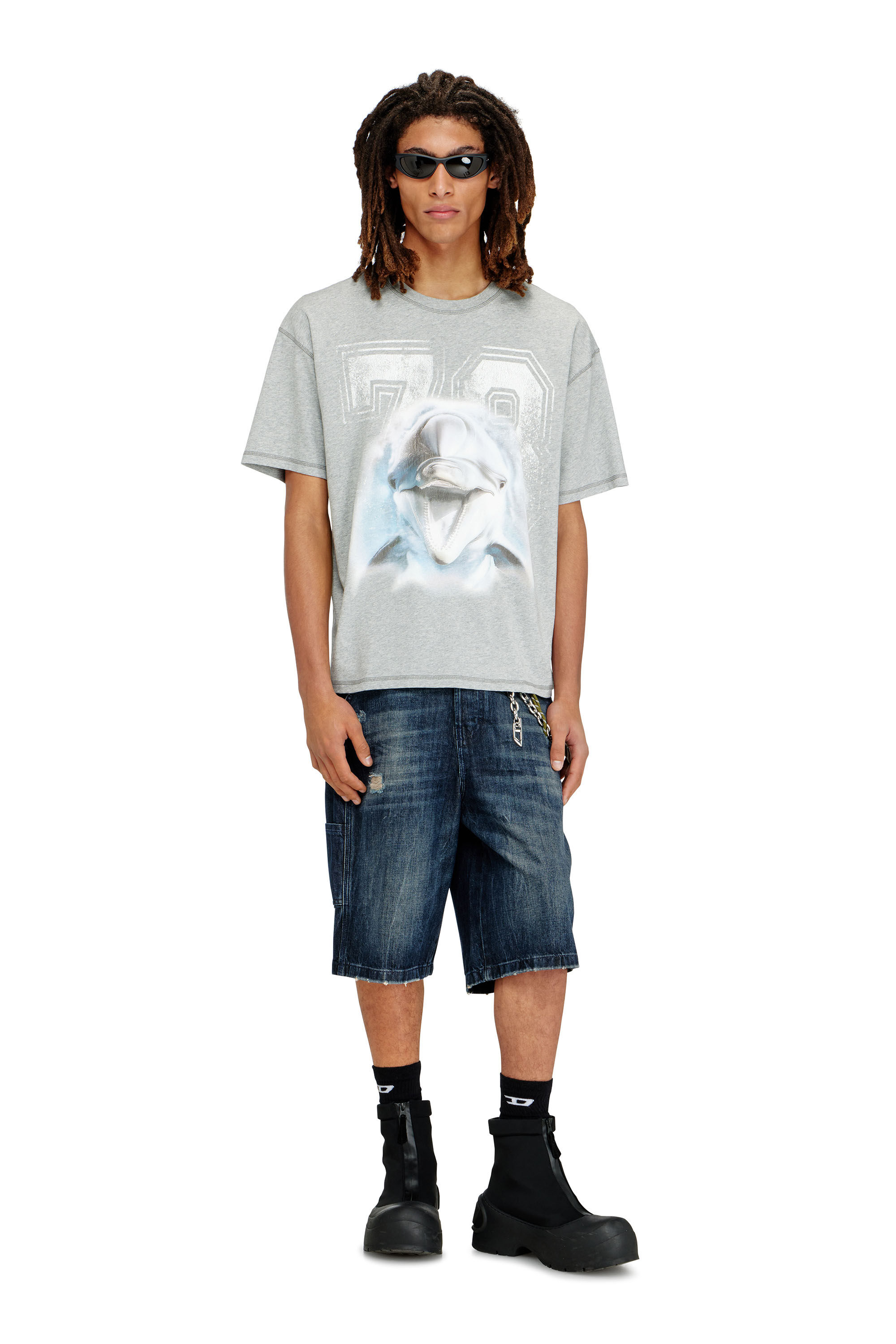 Diesel - T-BOXT-DOLPHIN, Man's Relaxed T-shirt with dolphin graphic in Grey - 1