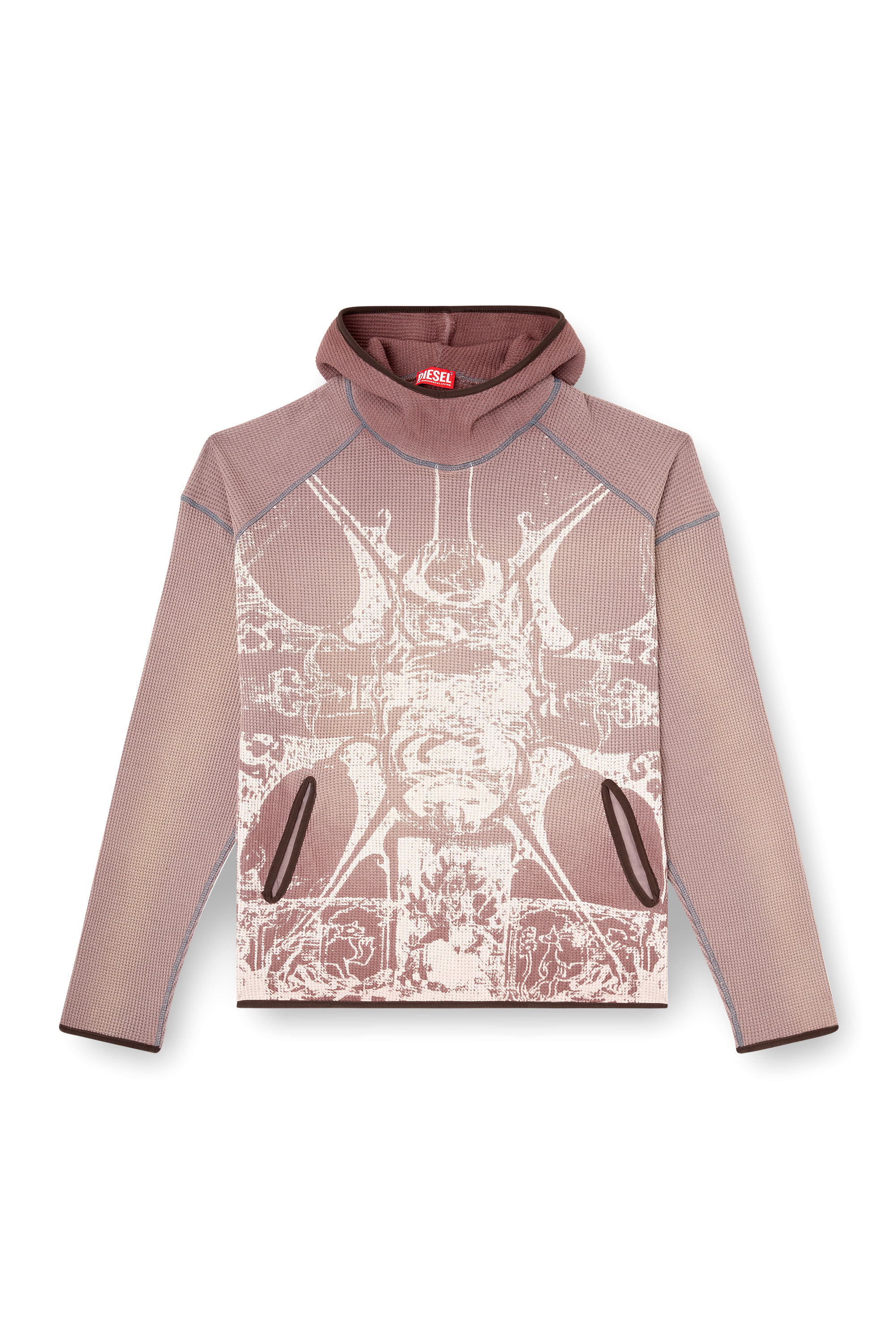 Diesel - S-WAF-HOOD-NEW, Herren Verblasster Waffel-Kapuzenpullover mit Grafik-Print in null - 2