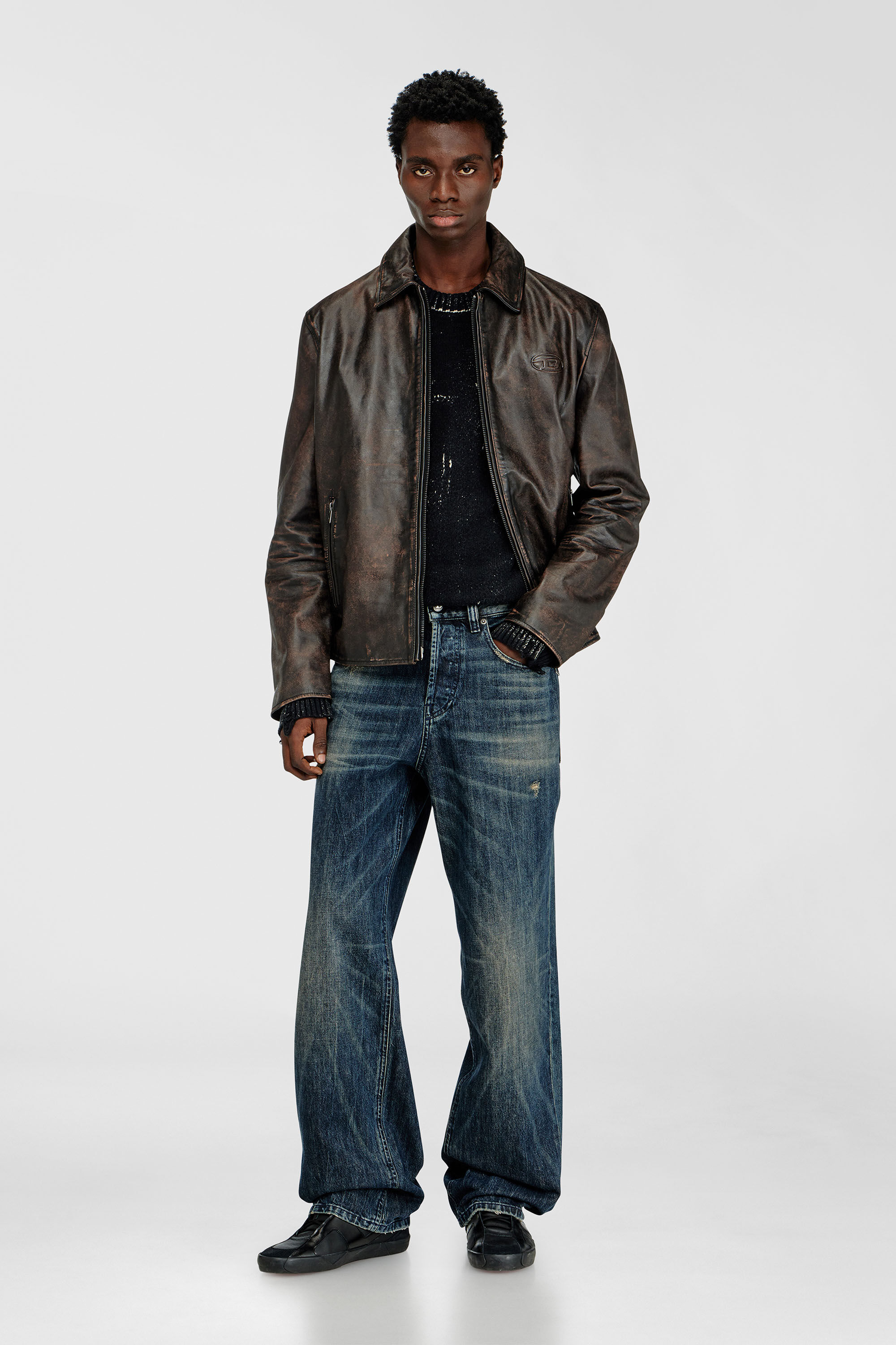 Diesel - L-AMAR-WRD, Herren Coachjacke aus behandeltem Leder in Braun - 1